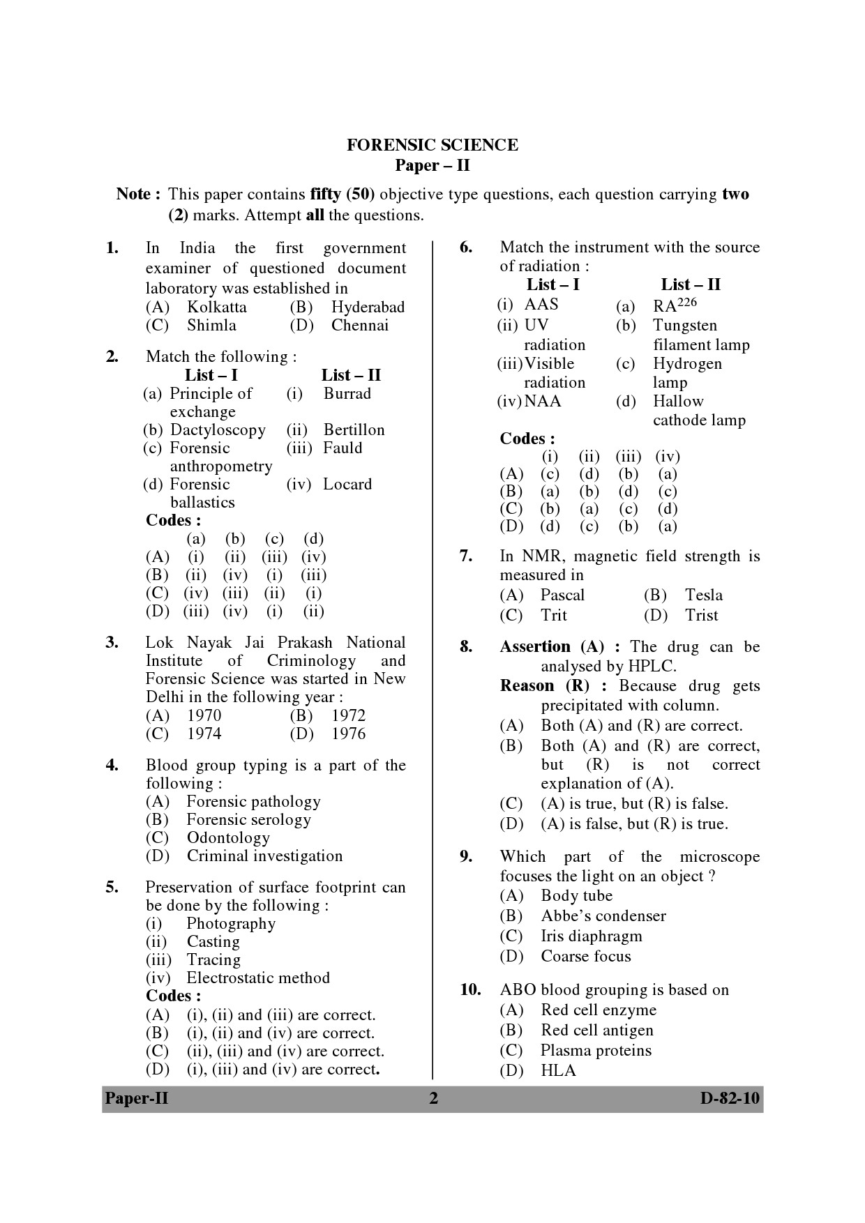 UGC NET Forensic Science Question Paper II December 2010 2