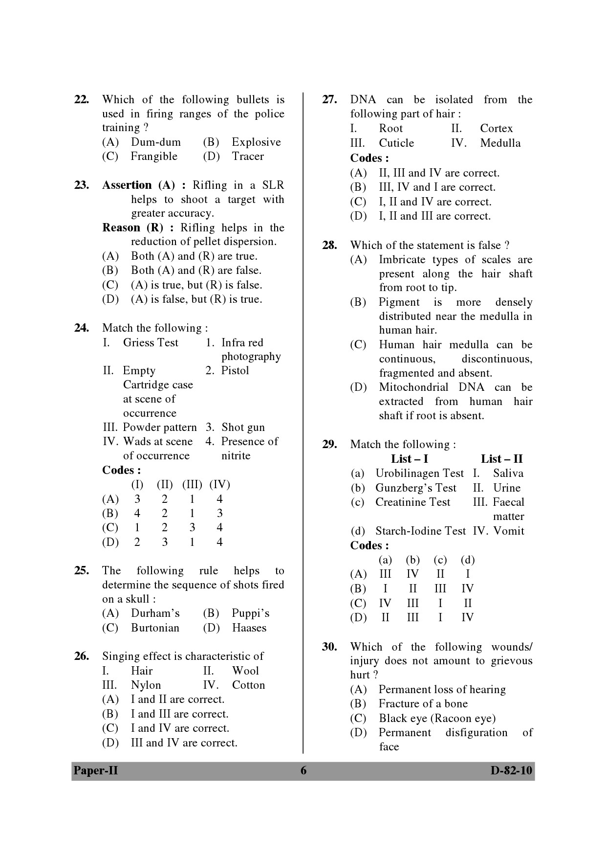 UGC NET Forensic Science Question Paper II December 2010 6