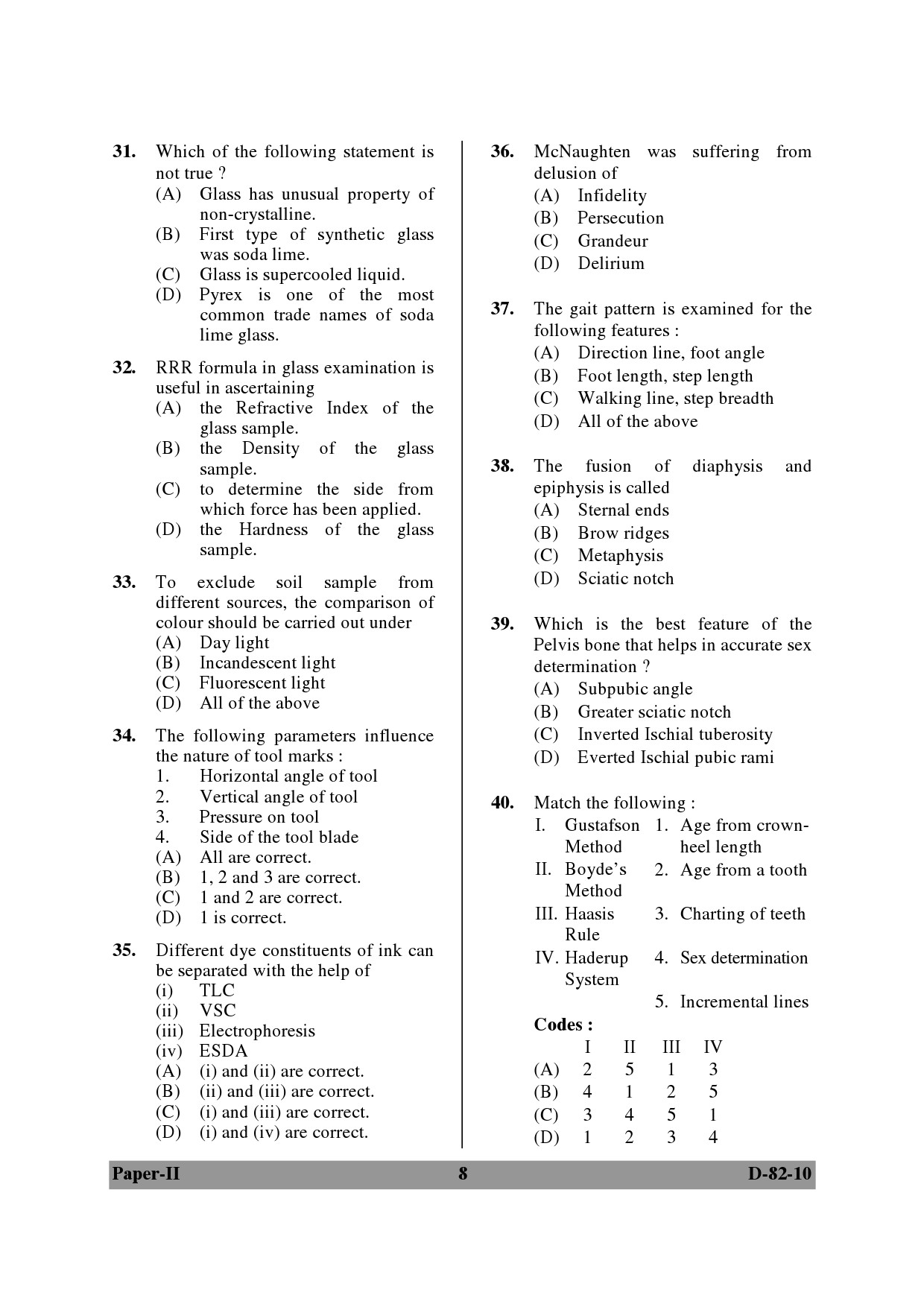 UGC NET Forensic Science Question Paper II December 2010 8