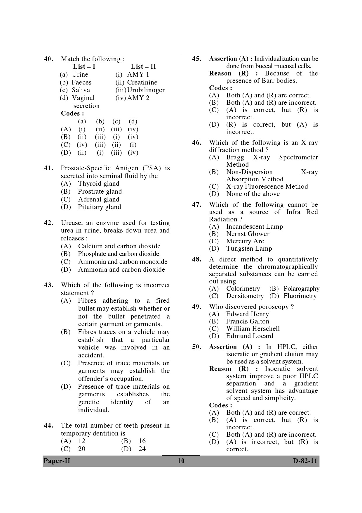 UGC NET Forensic Science Question Paper II December 2011 10