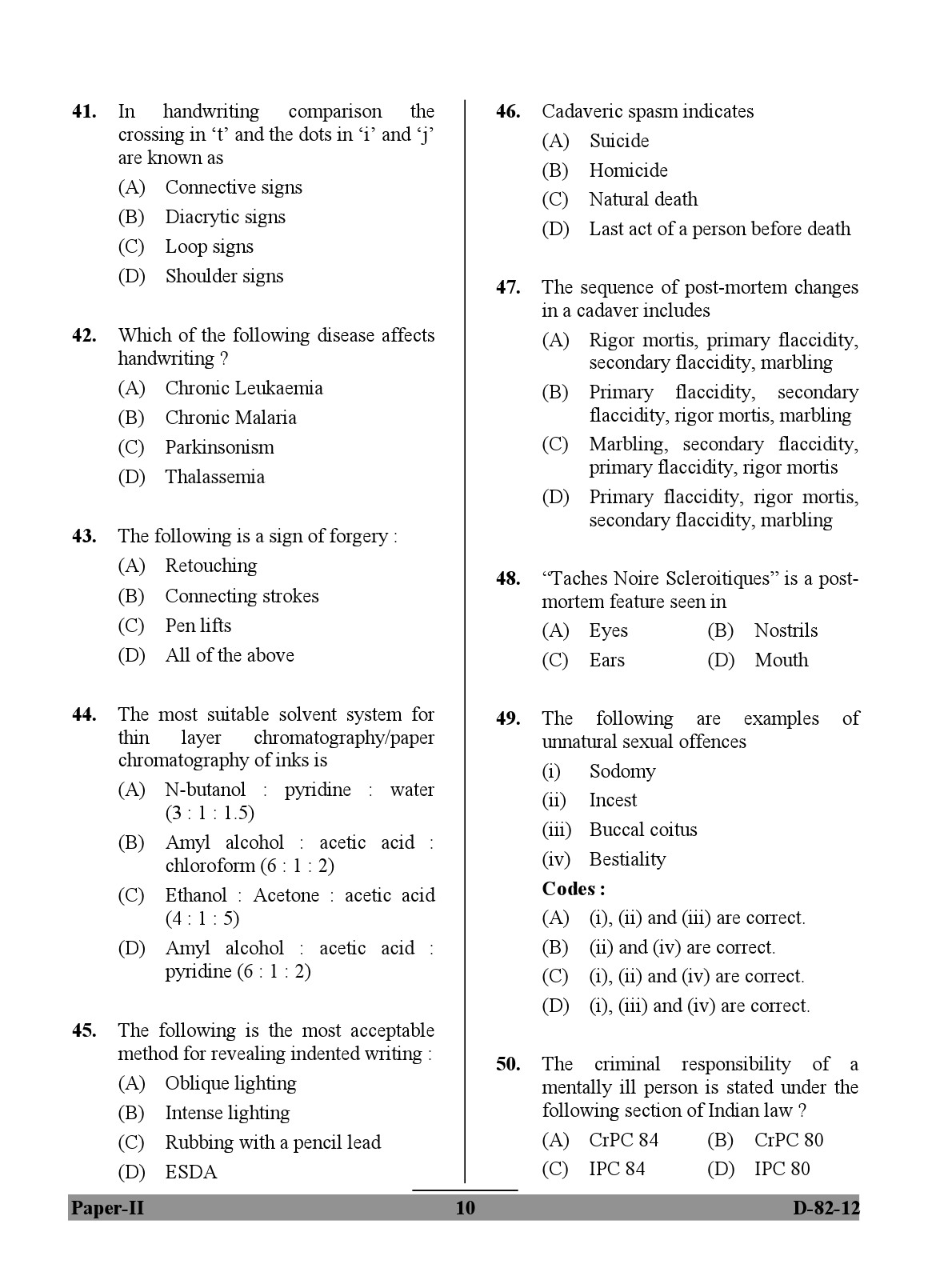 UGC NET Forensic Science Question Paper II December 2012 10