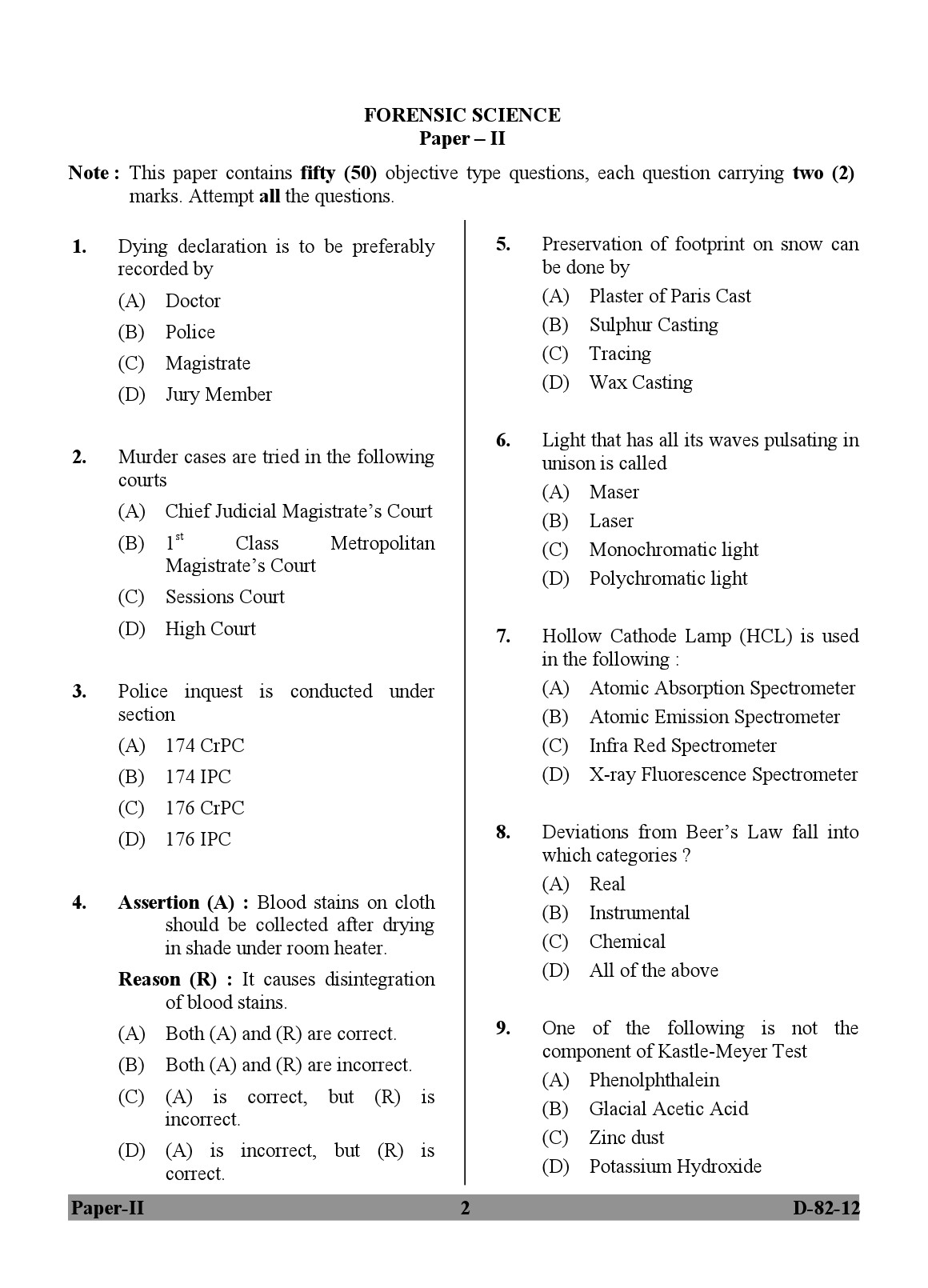 UGC NET Forensic Science Question Paper II December 2012 2