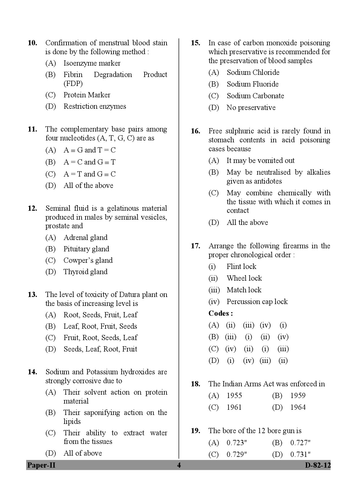 UGC NET Forensic Science Question Paper II December 2012 4