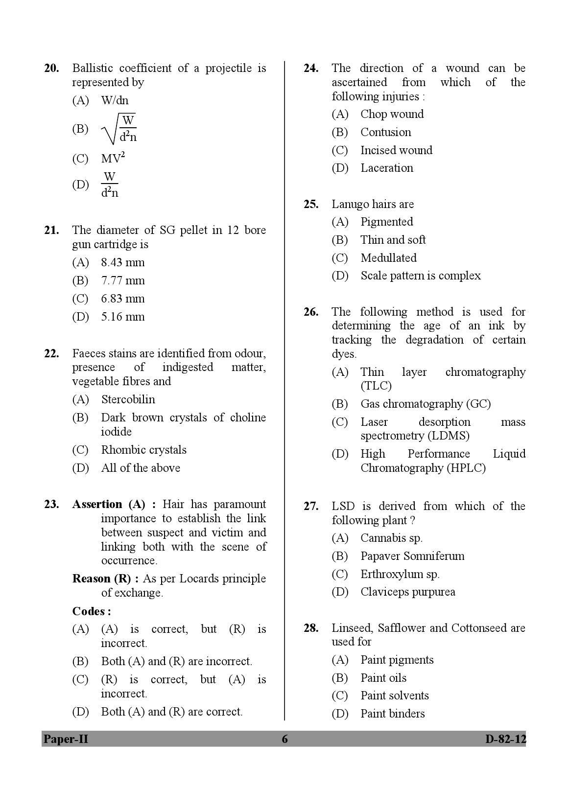 UGC NET Forensic Science Question Paper II December 2012 6