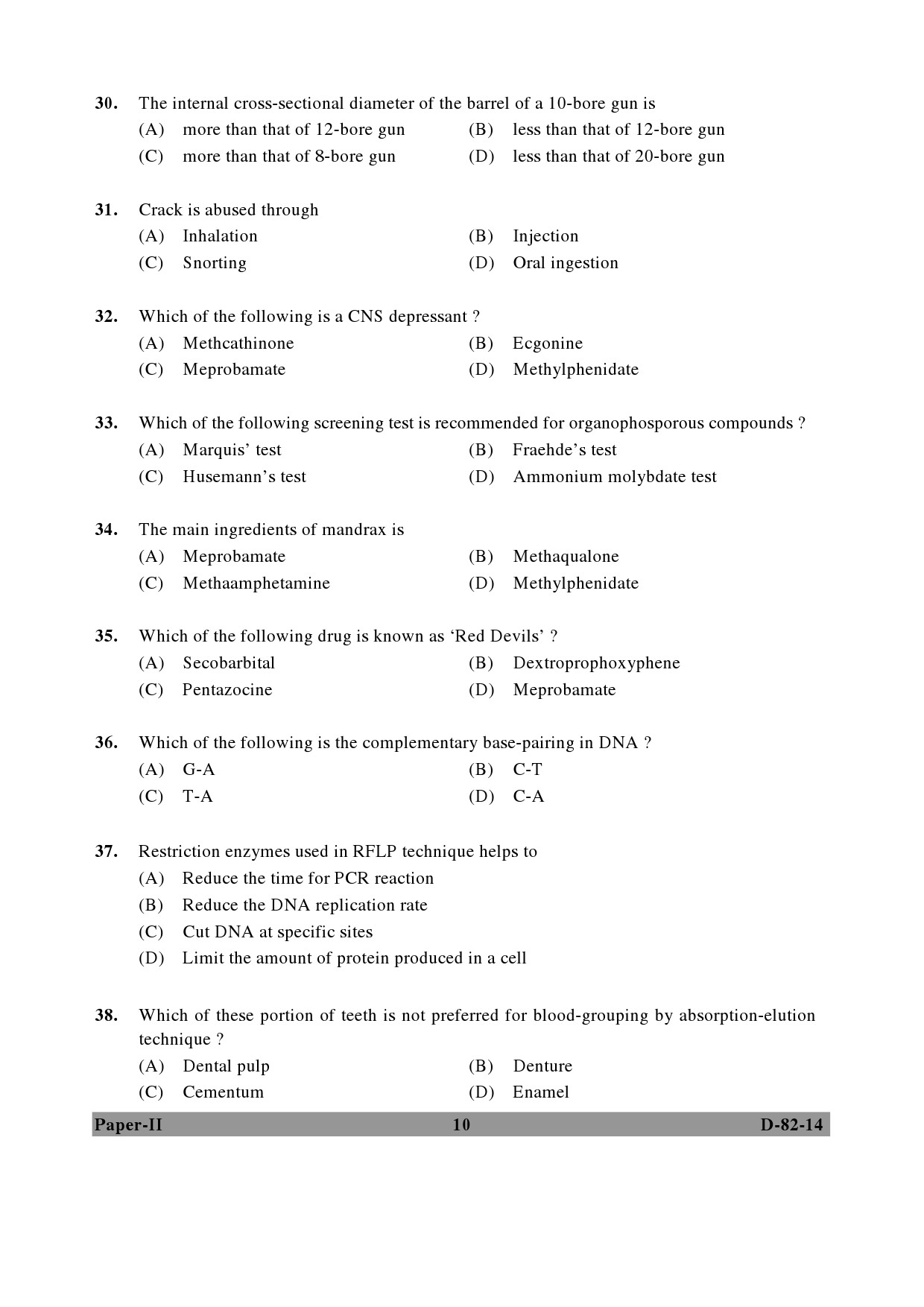 UGC NET Forensic Science Question Paper II December 2014 10