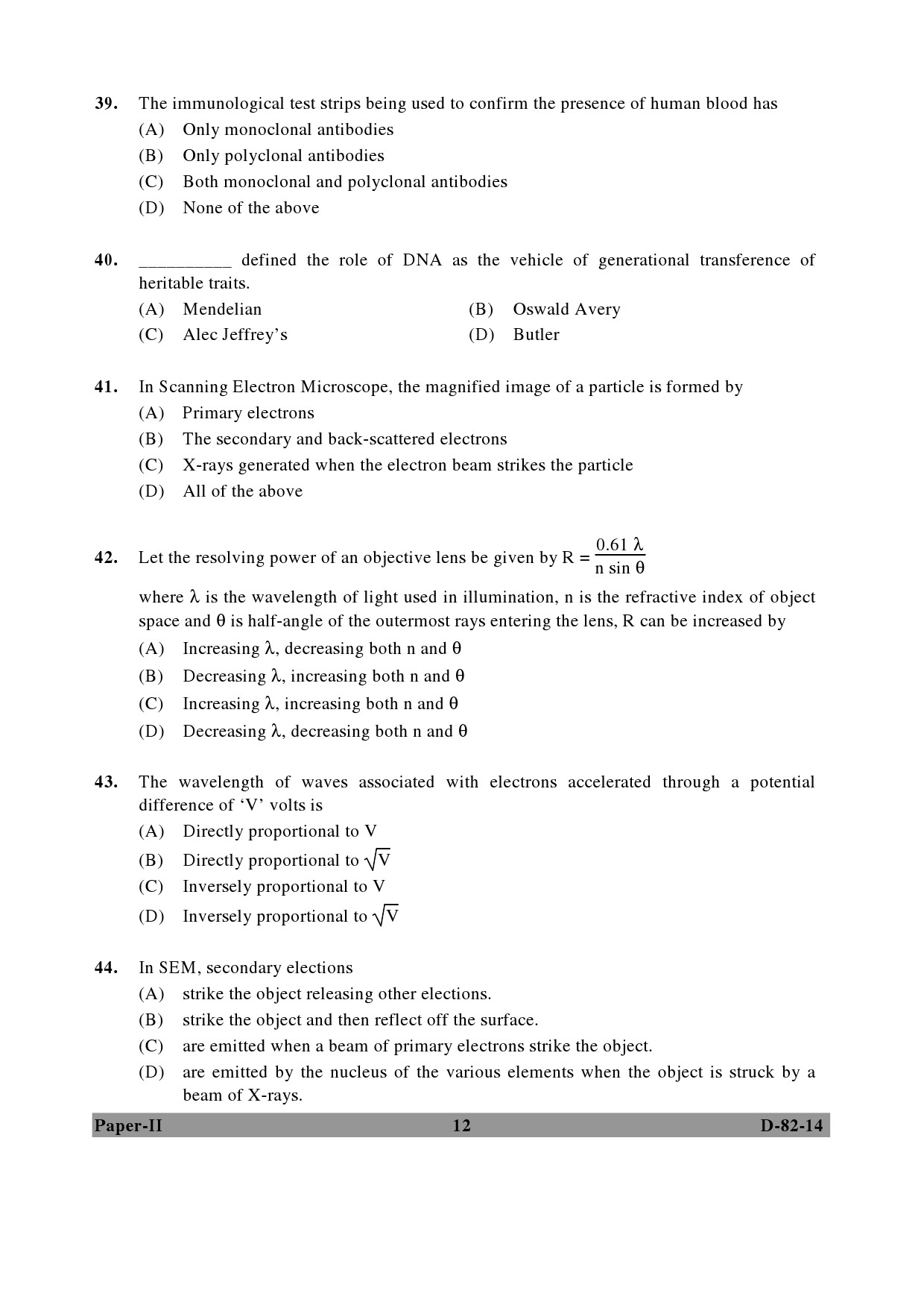 UGC NET Forensic Science Question Paper II December 2014 12