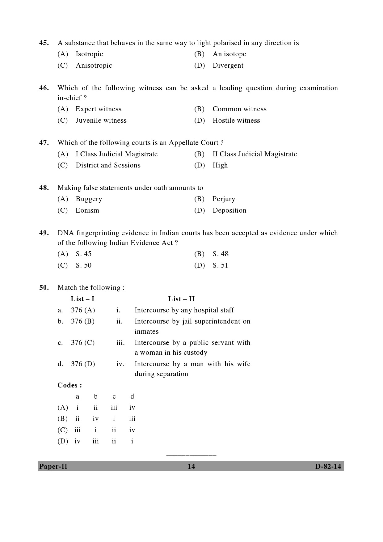 UGC NET Forensic Science Question Paper II December 2014 14