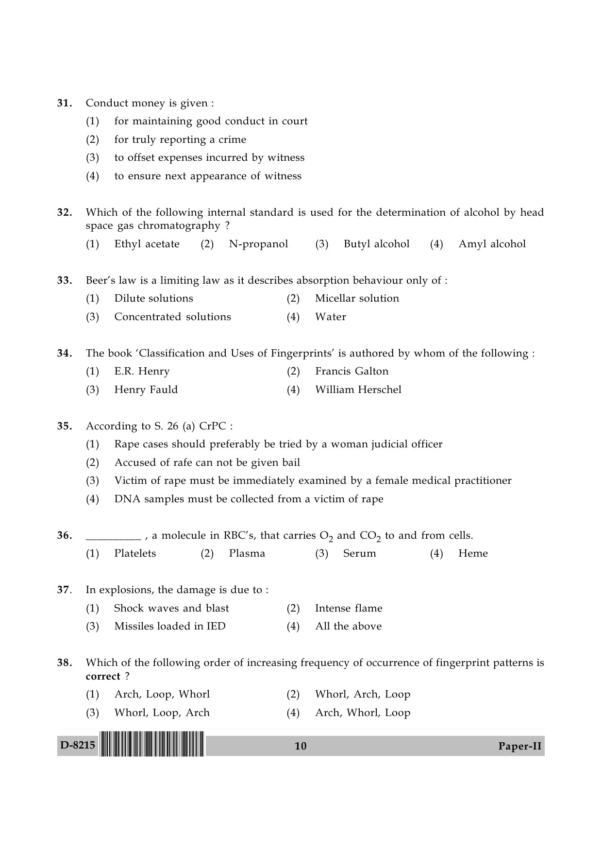 UGC NET Forensic Science Question Paper II December 2015 10