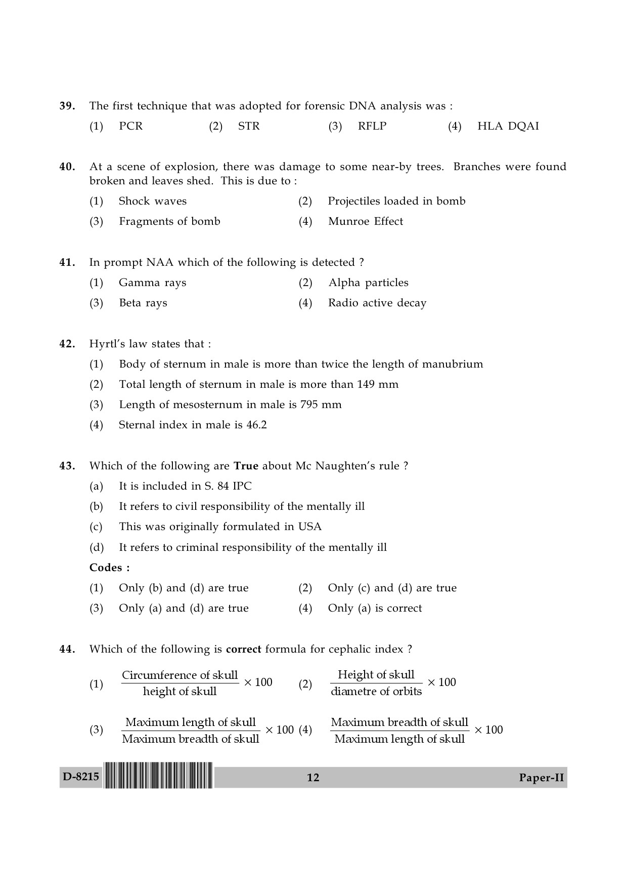 UGC NET Forensic Science Question Paper II December 2015 12