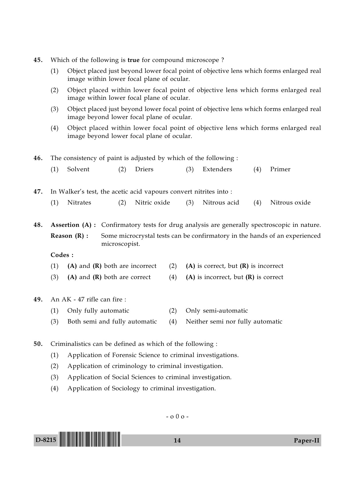 UGC NET Forensic Science Question Paper II December 2015 14