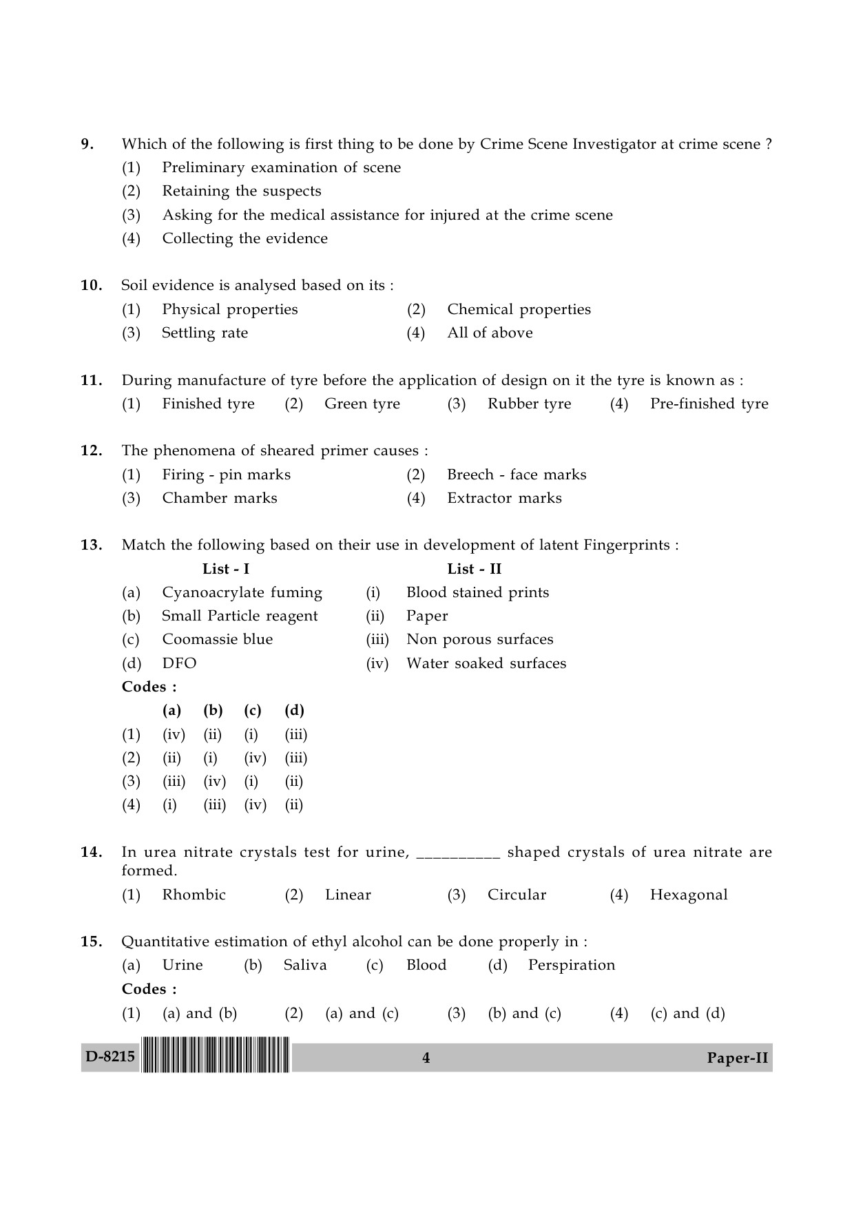 UGC NET Forensic Science Question Paper II December 2015 4