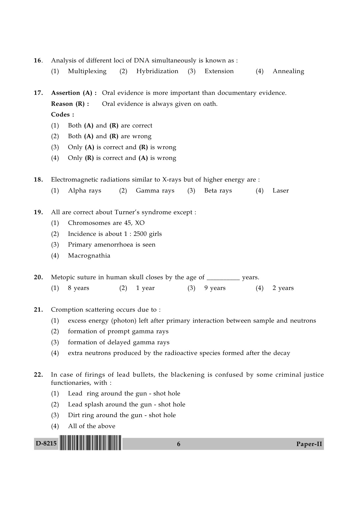 UGC NET Forensic Science Question Paper II December 2015 6