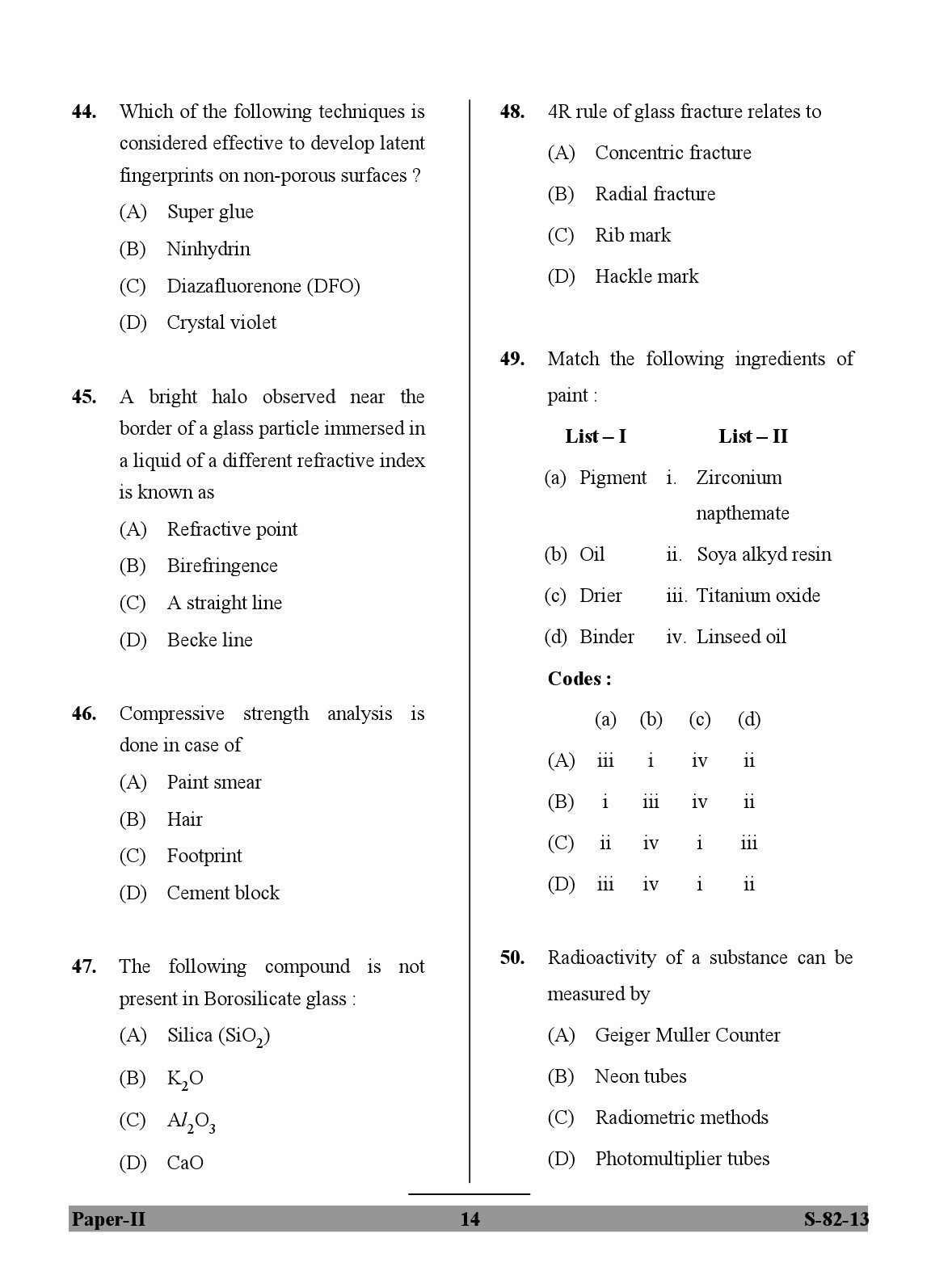 UGC NET Forensic Science Question Paper II Exam September 2013 14