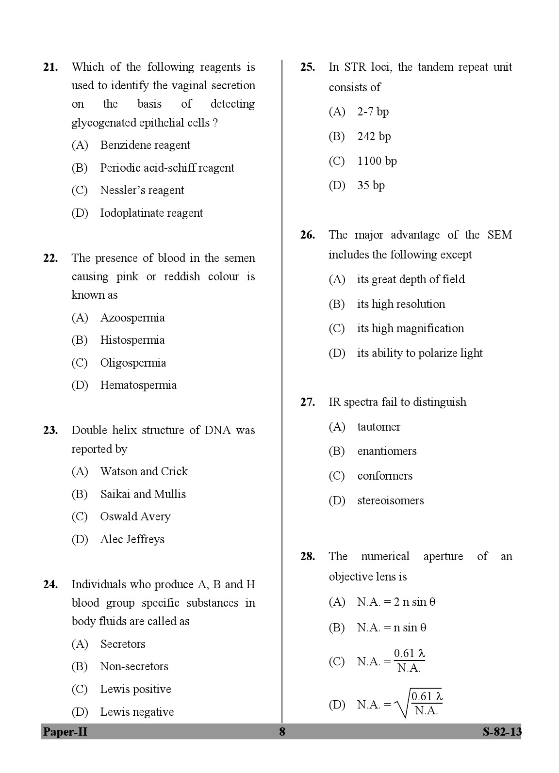 UGC NET Forensic Science Question Paper II Exam September 2013 8