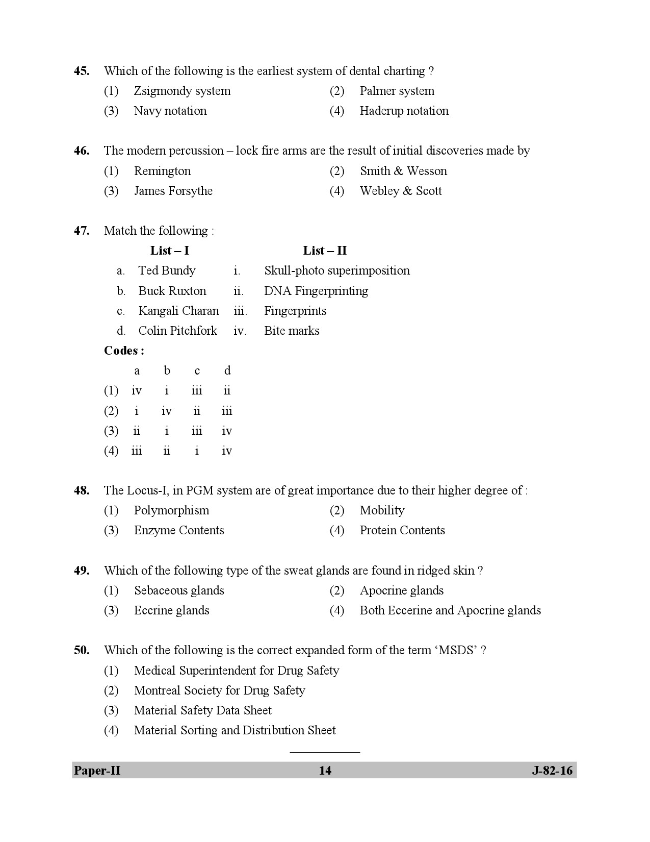 UGC NET Forensic Science Question Paper II July 2016 14