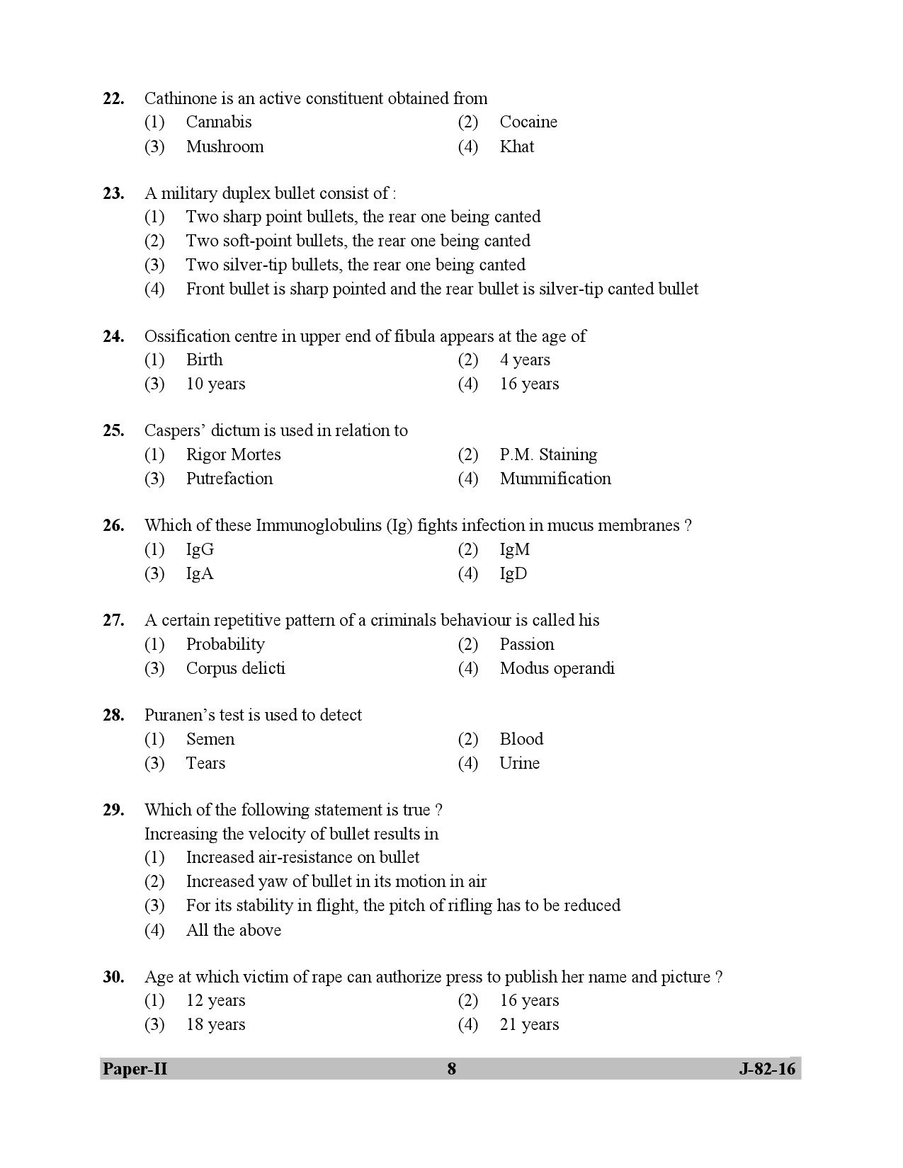 UGC NET Forensic Science Question Paper II July 2016 8