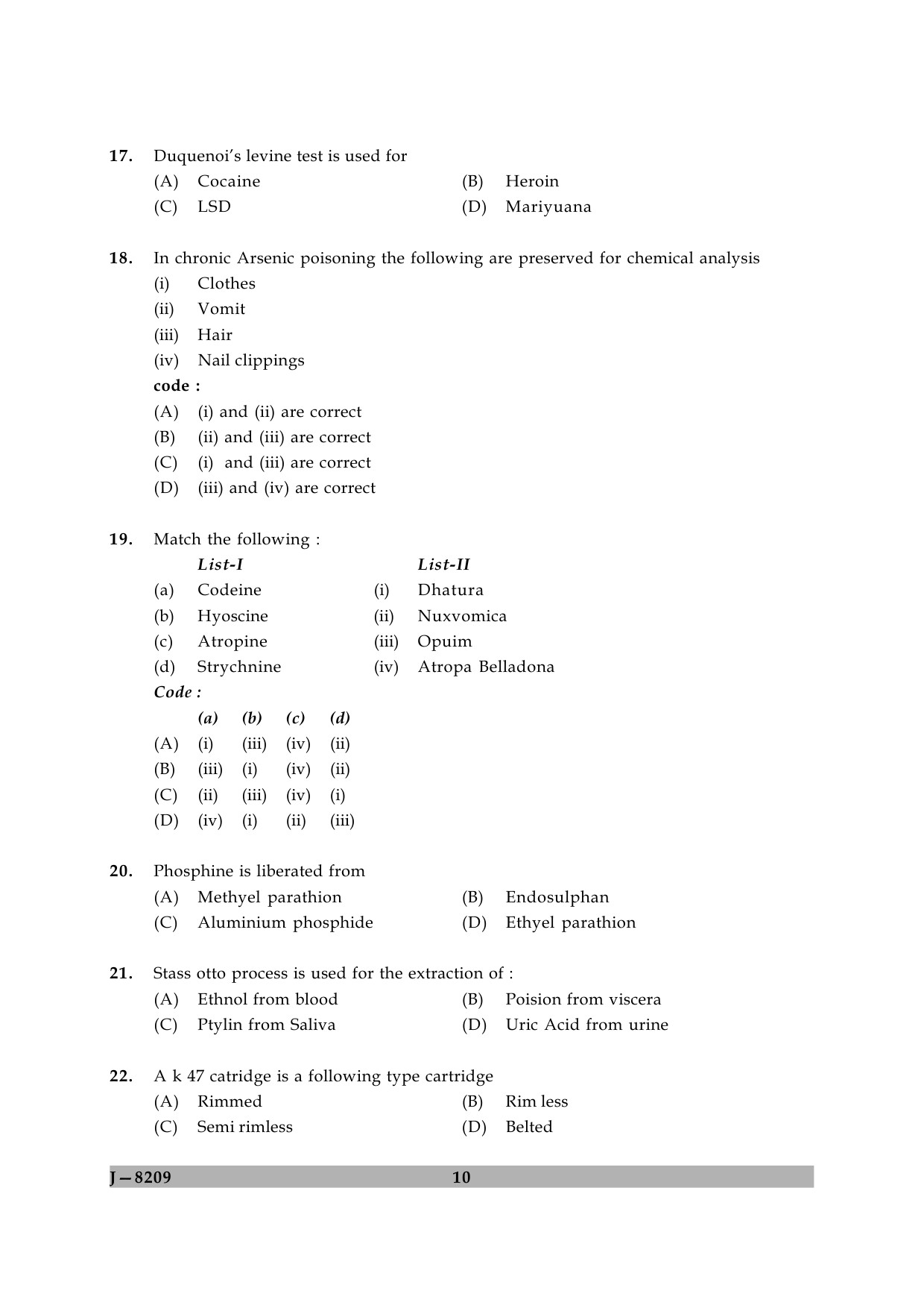 UGC NET Forensic Science Question Paper II June 2009 10