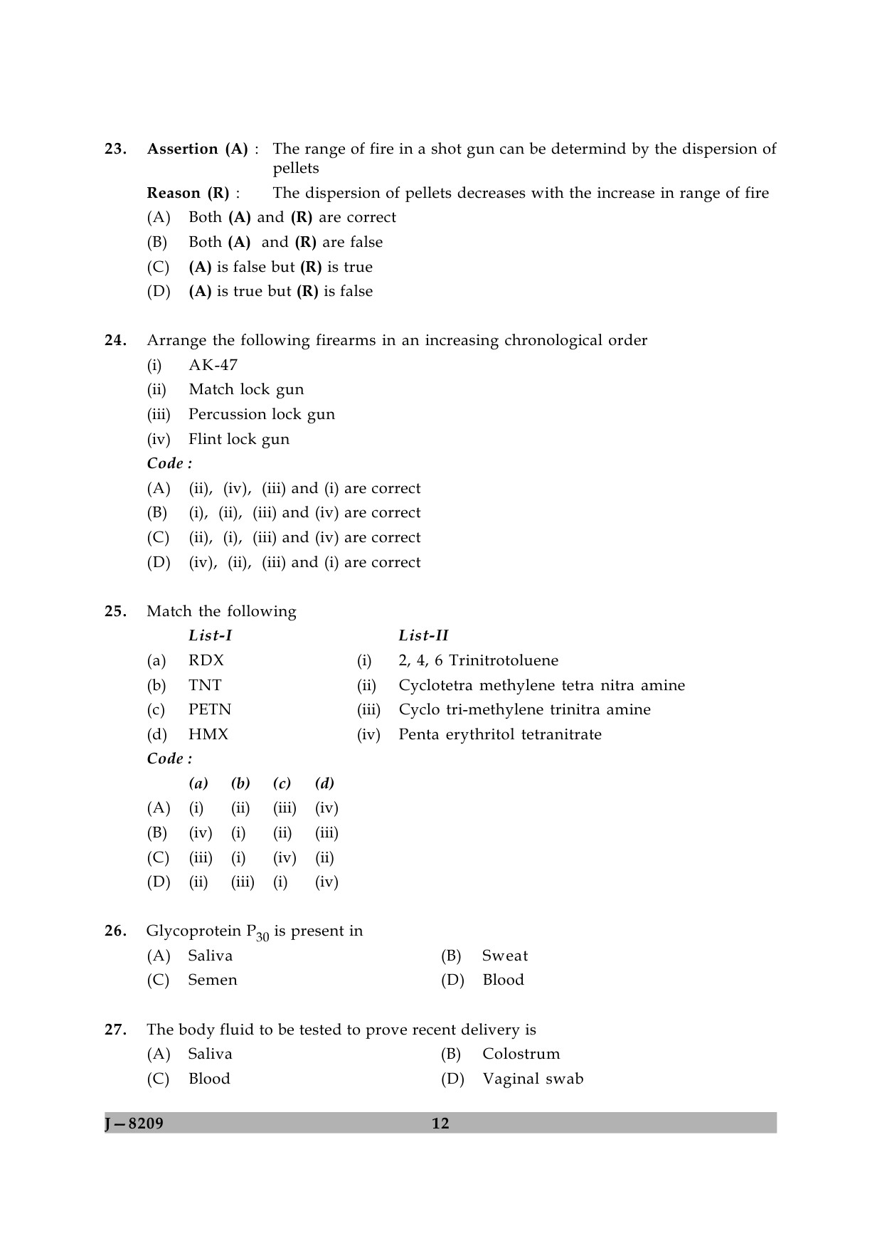 UGC NET Forensic Science Question Paper II June 2009 12