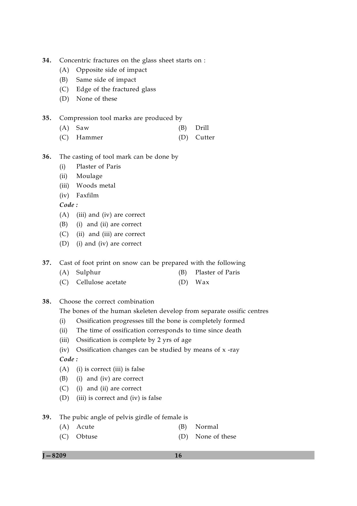 UGC NET Forensic Science Question Paper II June 2009 16