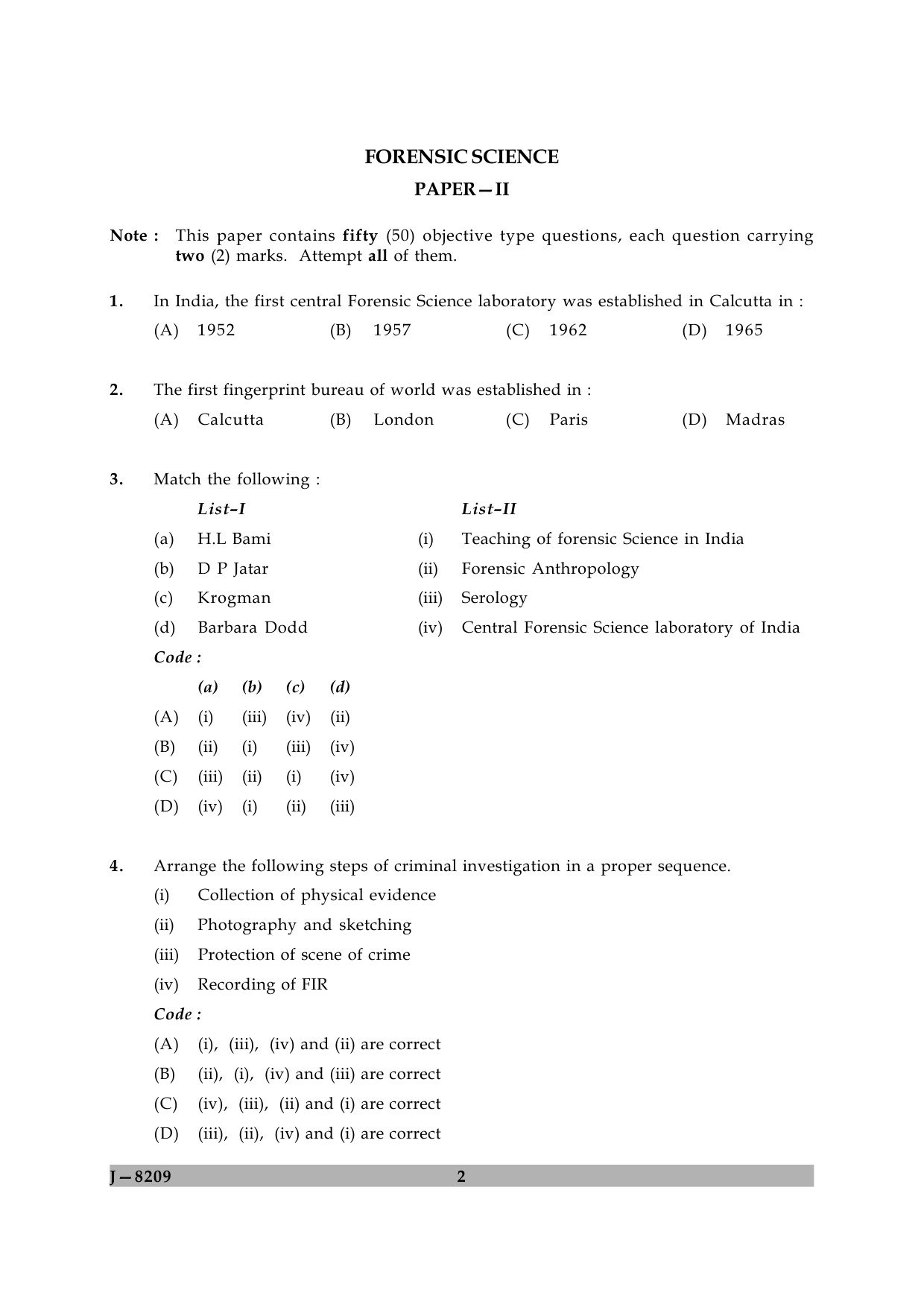 UGC NET Forensic Science Question Paper II June 2009 2