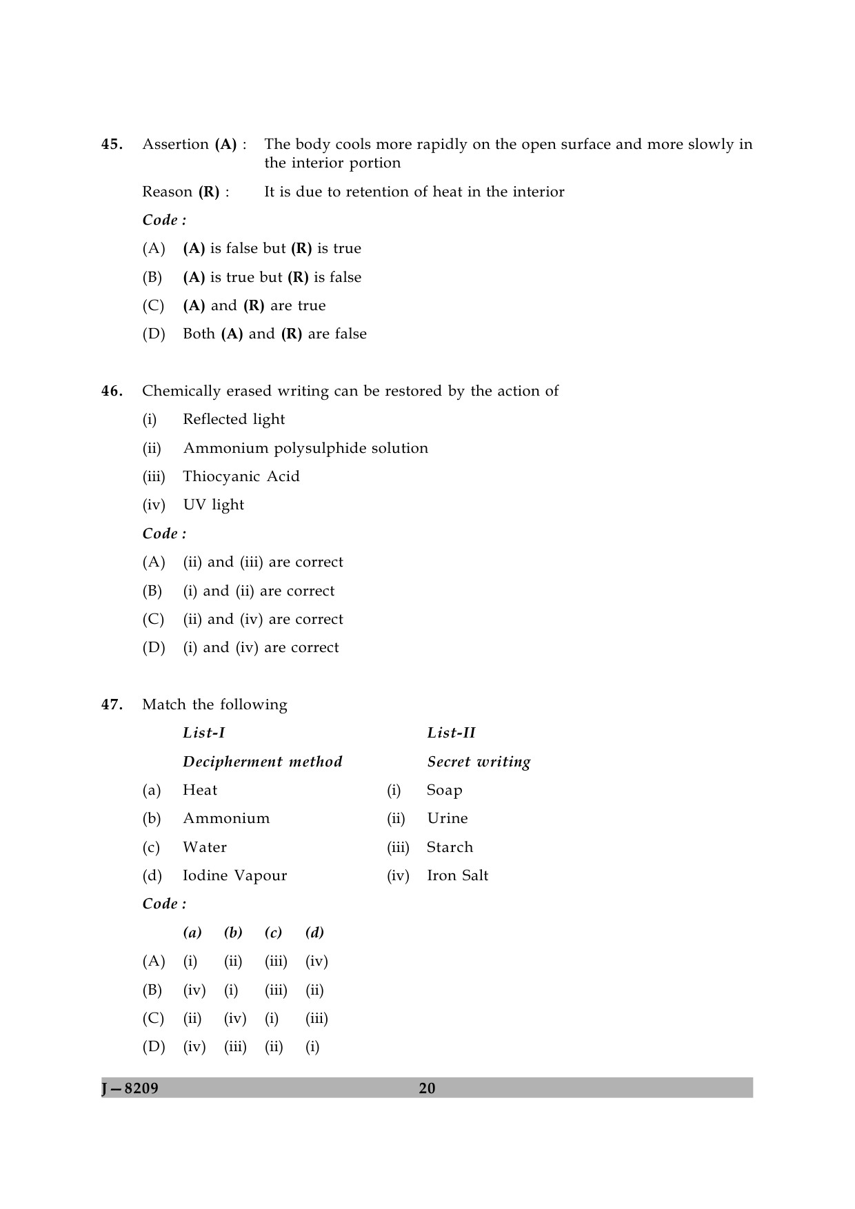 UGC NET Forensic Science Question Paper II June 2009 20