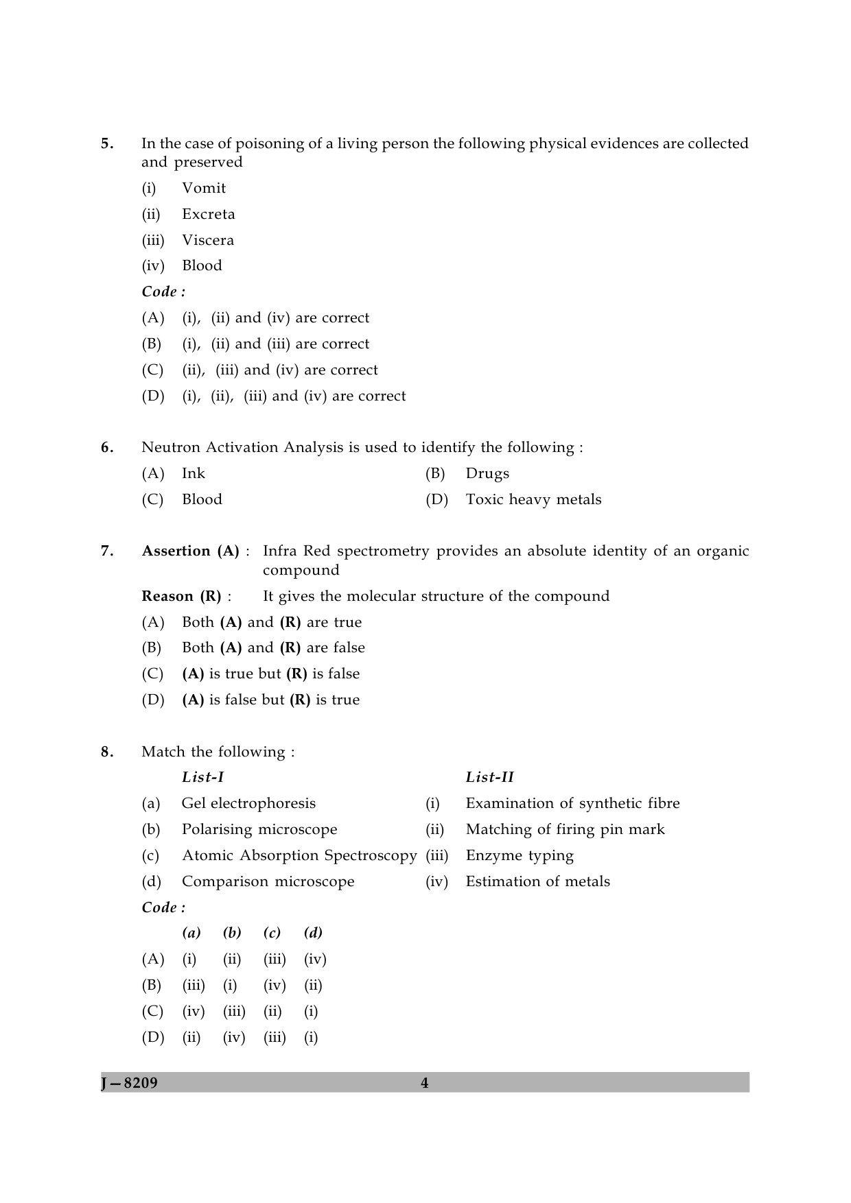 UGC NET Forensic Science Question Paper II June 2009 4