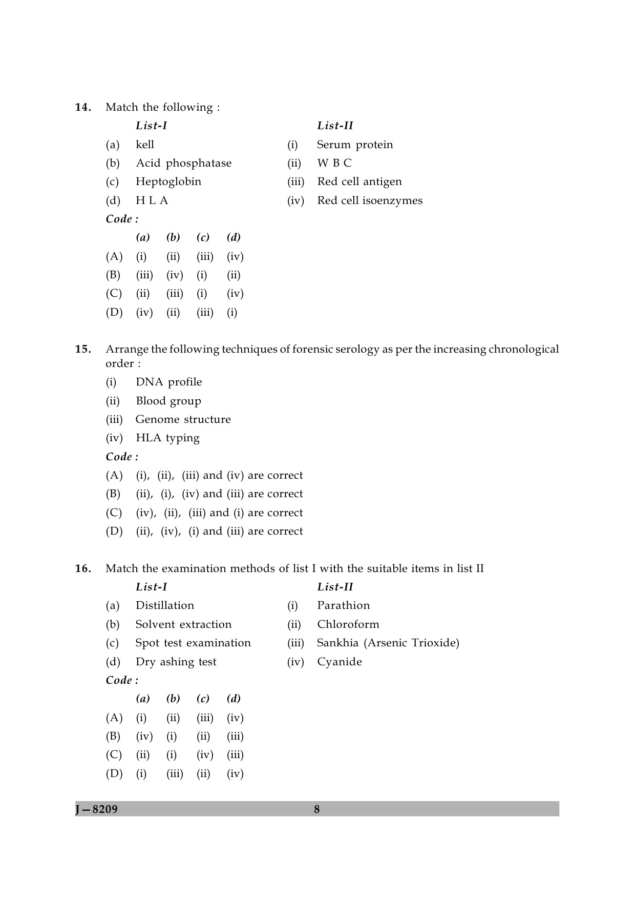 UGC NET Forensic Science Question Paper II June 2009 8