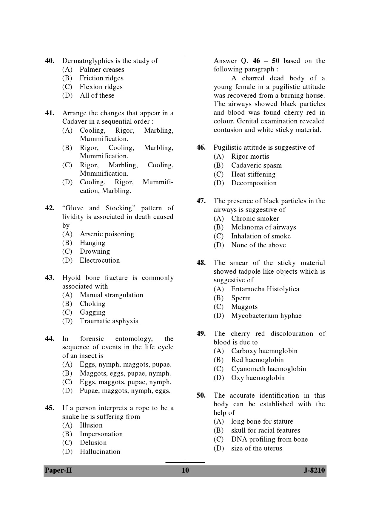 UGC NET Forensic Science Question Paper II June 2010 10