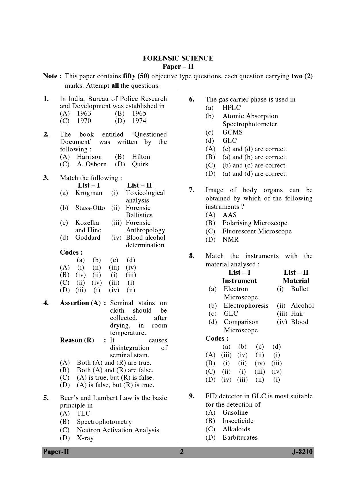 UGC NET Forensic Science Question Paper II June 2010 2