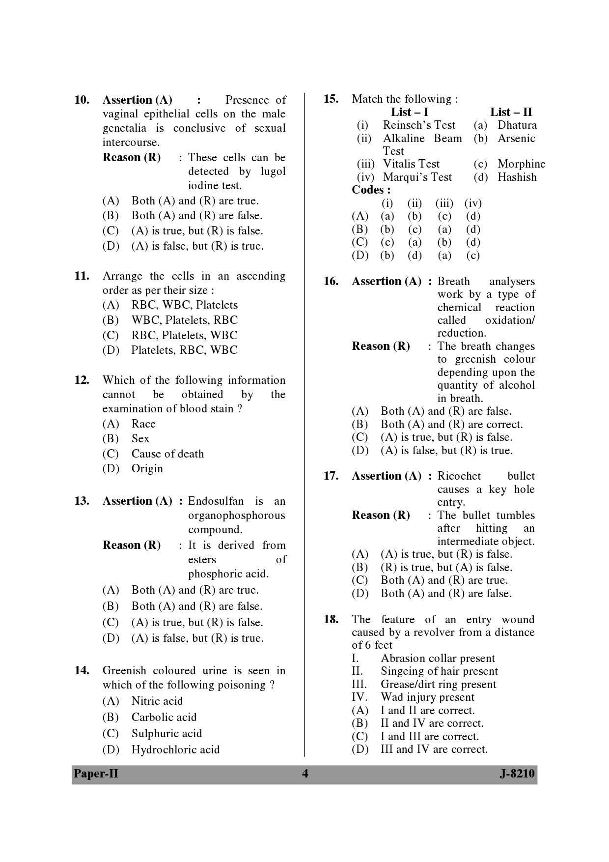 UGC NET Forensic Science Question Paper II June 2010 4