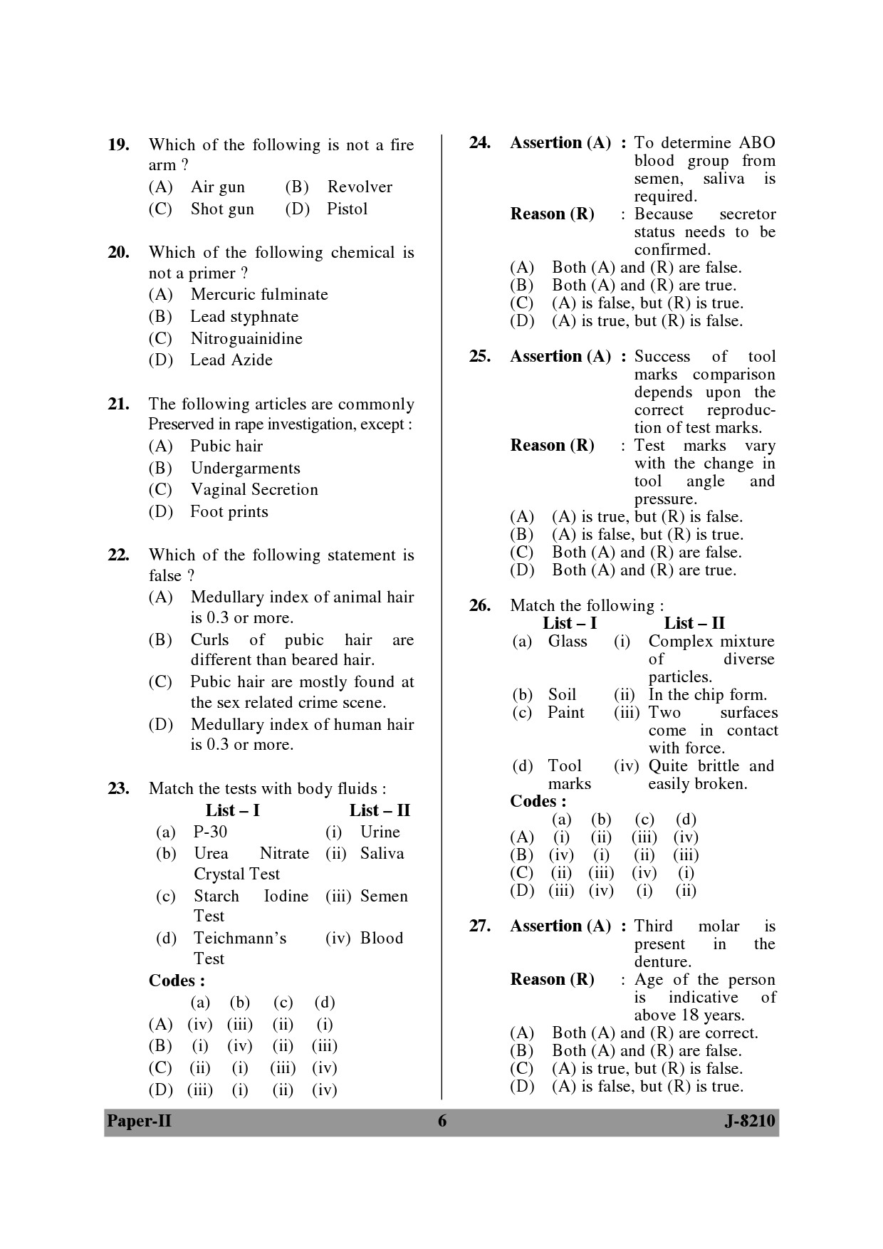 UGC NET Forensic Science Question Paper II June 2010 6