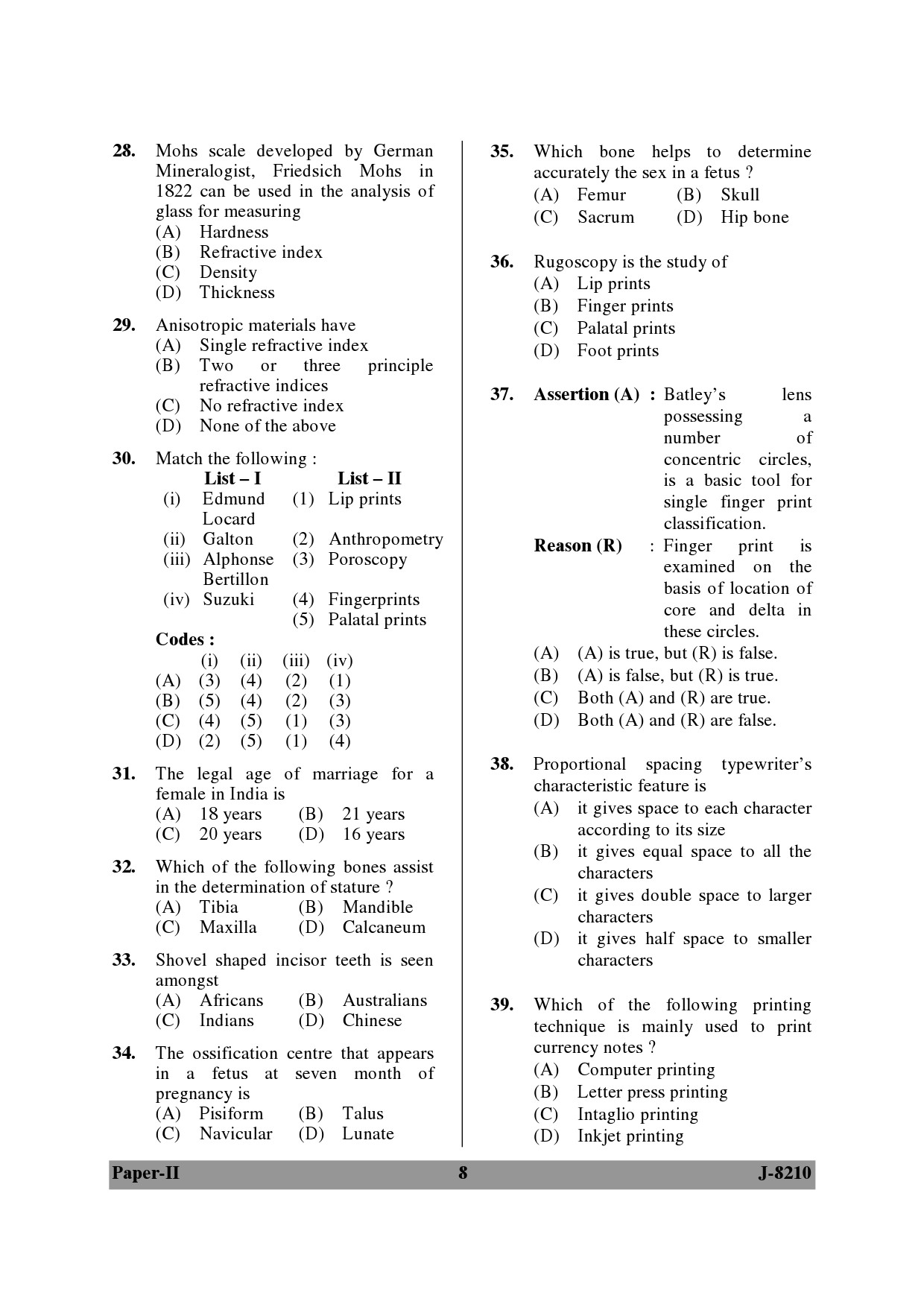 UGC NET Forensic Science Question Paper II June 2010 8