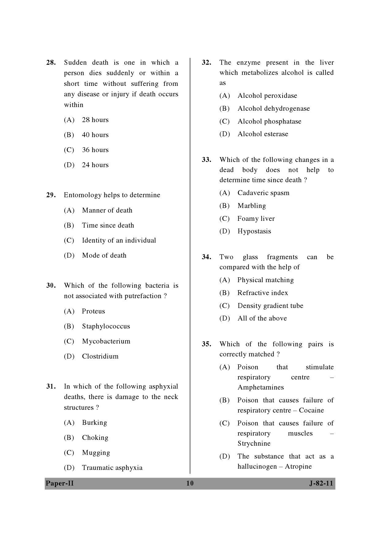 UGC NET Forensic Science Question Paper II June 2011 10