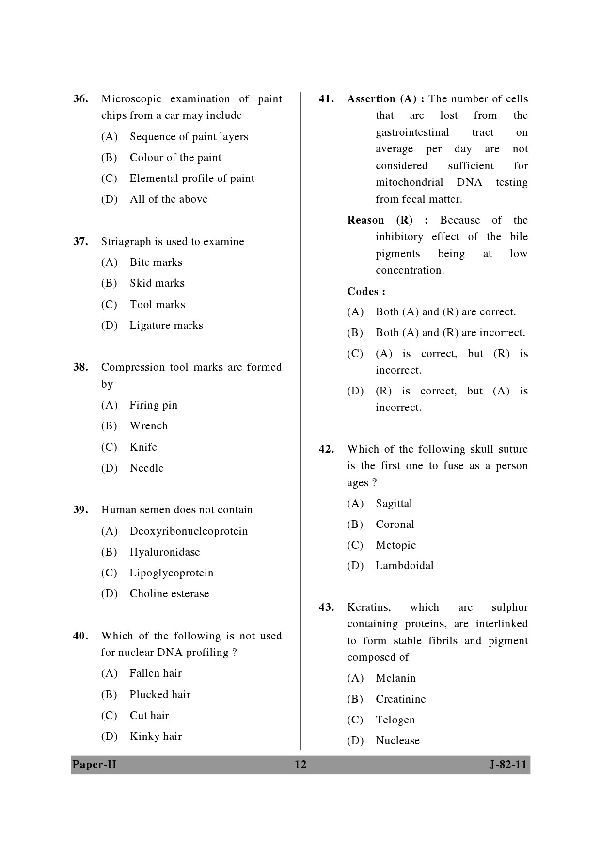 UGC NET Forensic Science Question Paper II June 2011 12