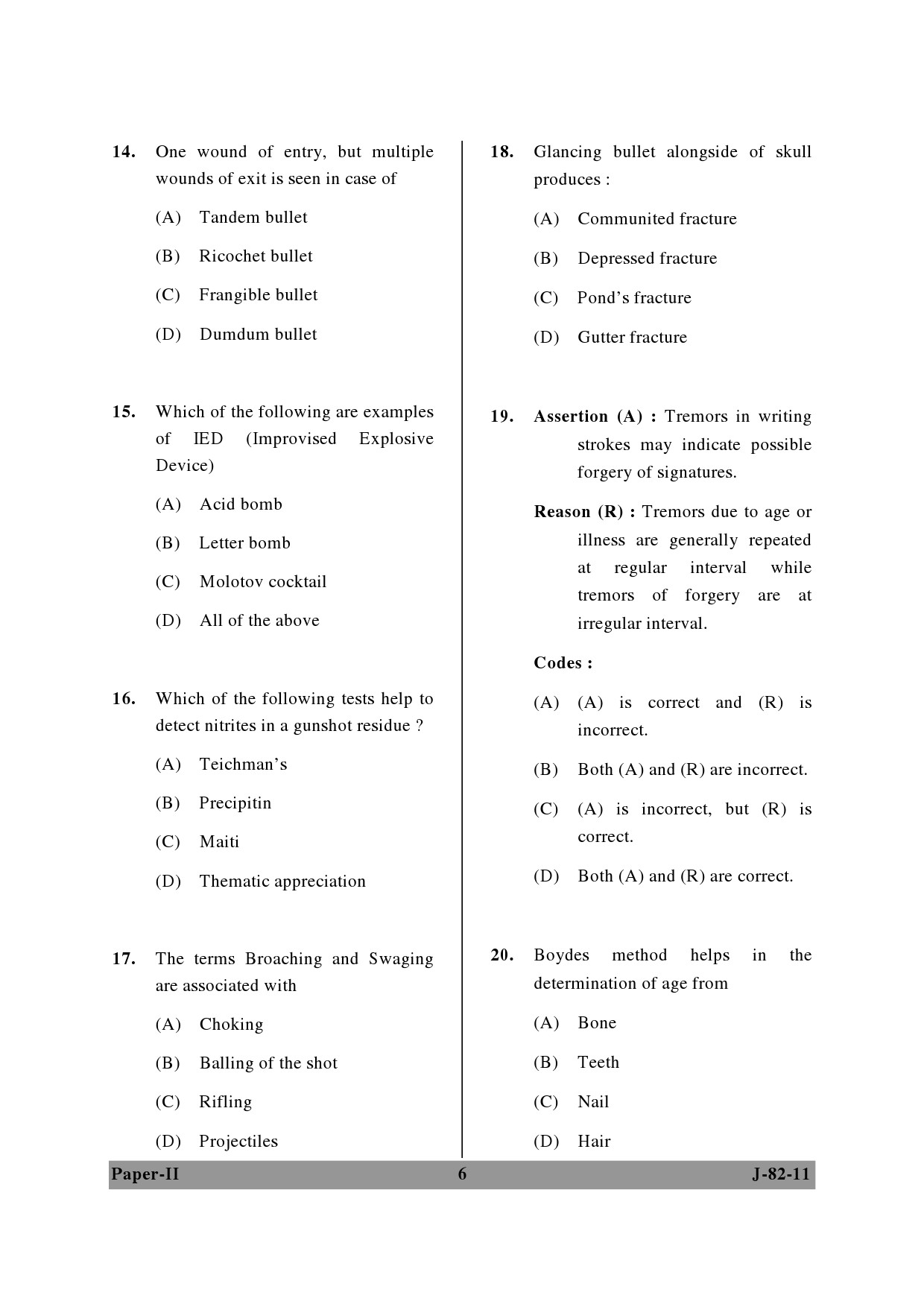 UGC NET Forensic Science Question Paper II June 2011 6