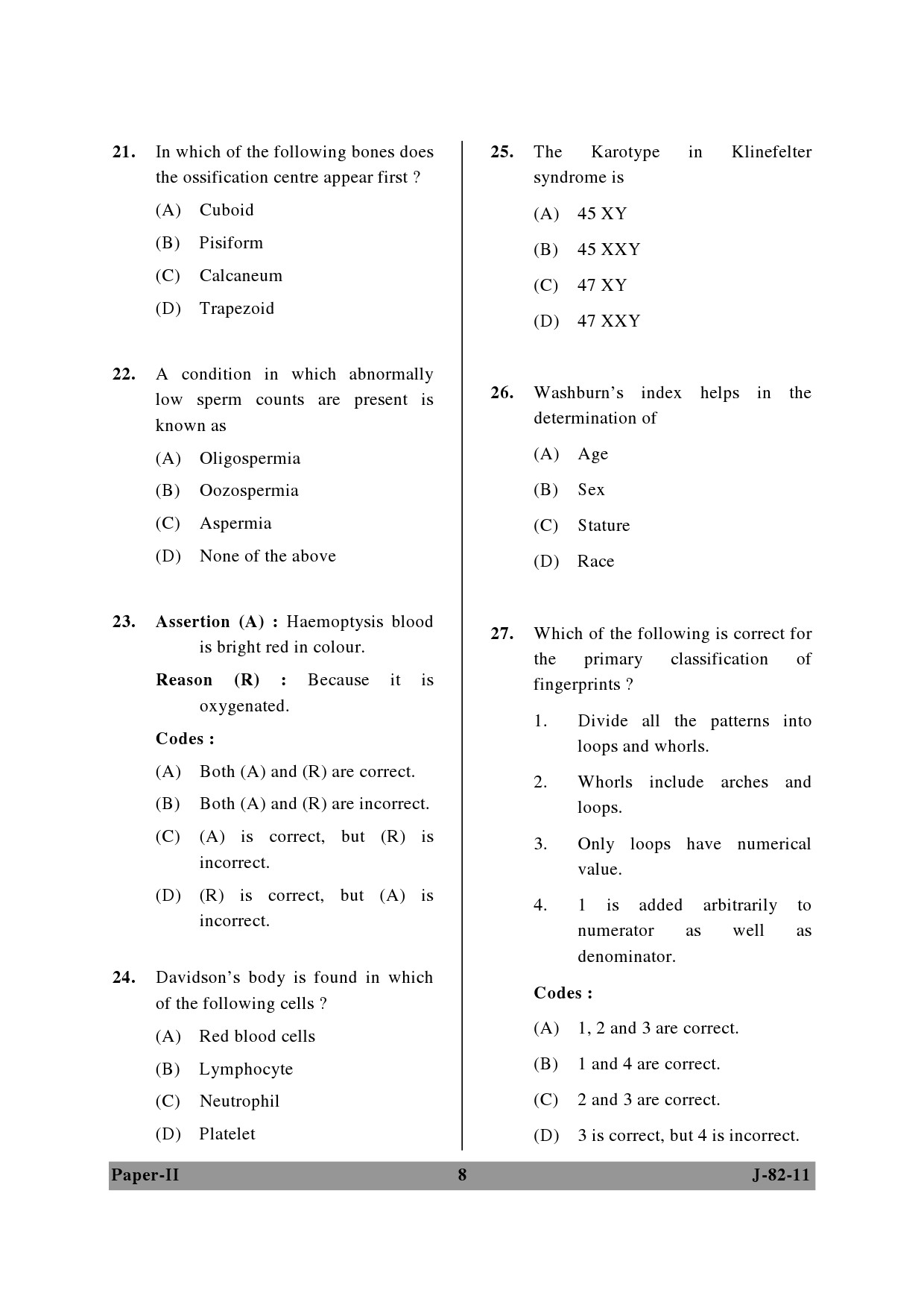 UGC NET Forensic Science Question Paper II June 2011 8