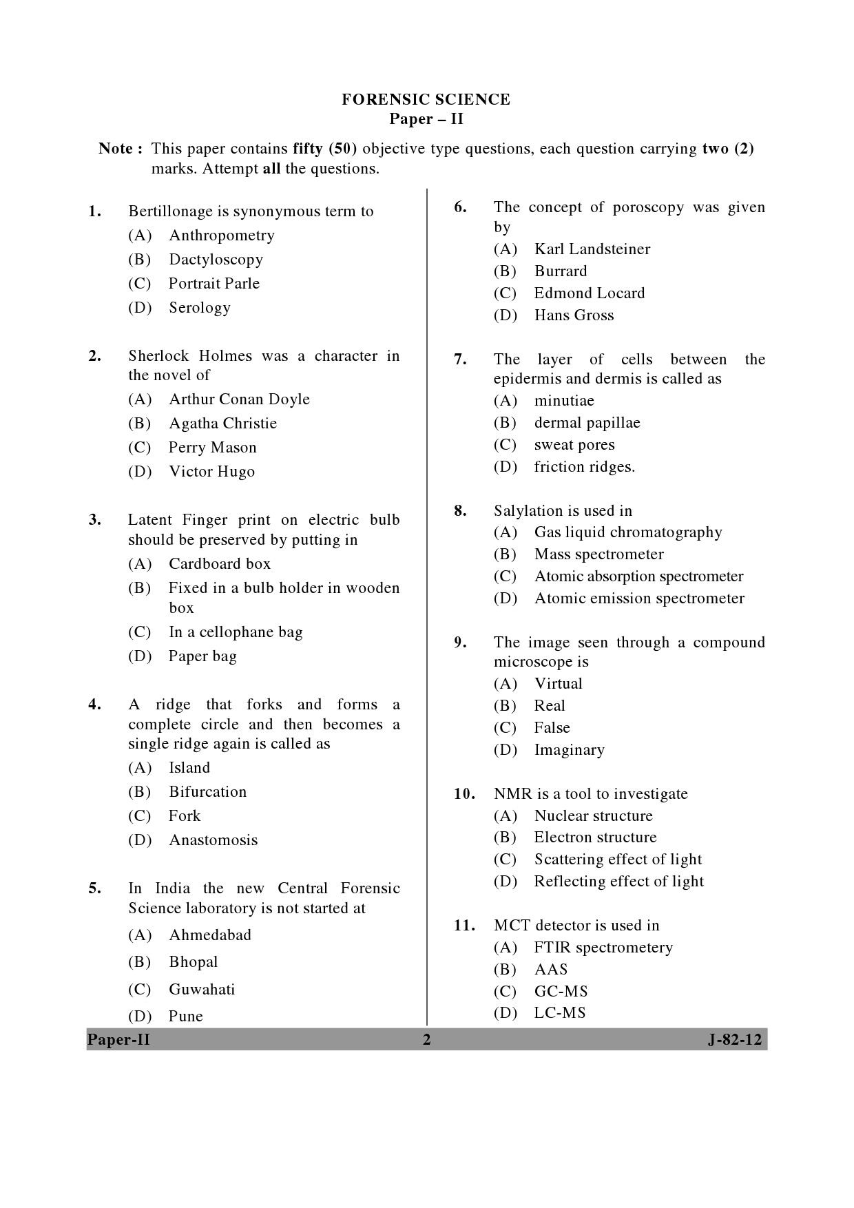 UGC NET Forensic Science Question Paper II June 2012 2