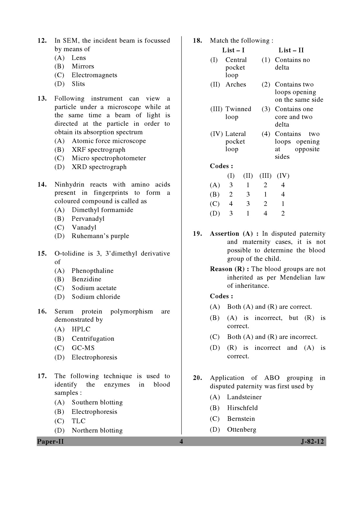 UGC NET Forensic Science Question Paper II June 2012 4