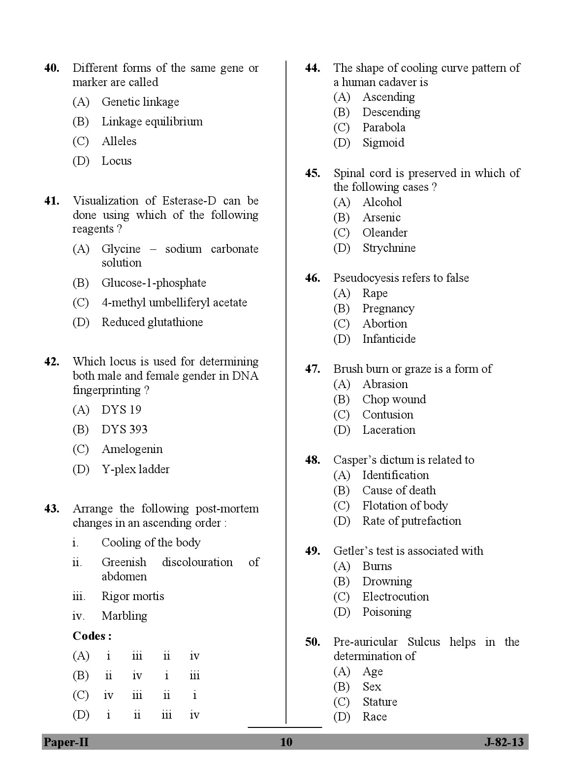 UGC NET Forensic Science Question Paper II June 2013 10