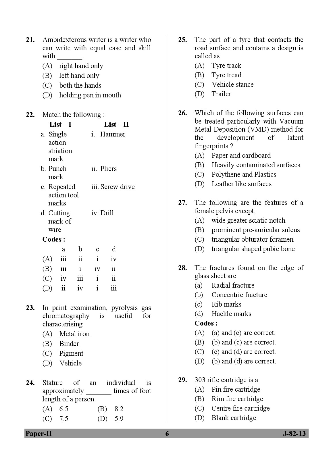 UGC NET Forensic Science Question Paper II June 2013 6