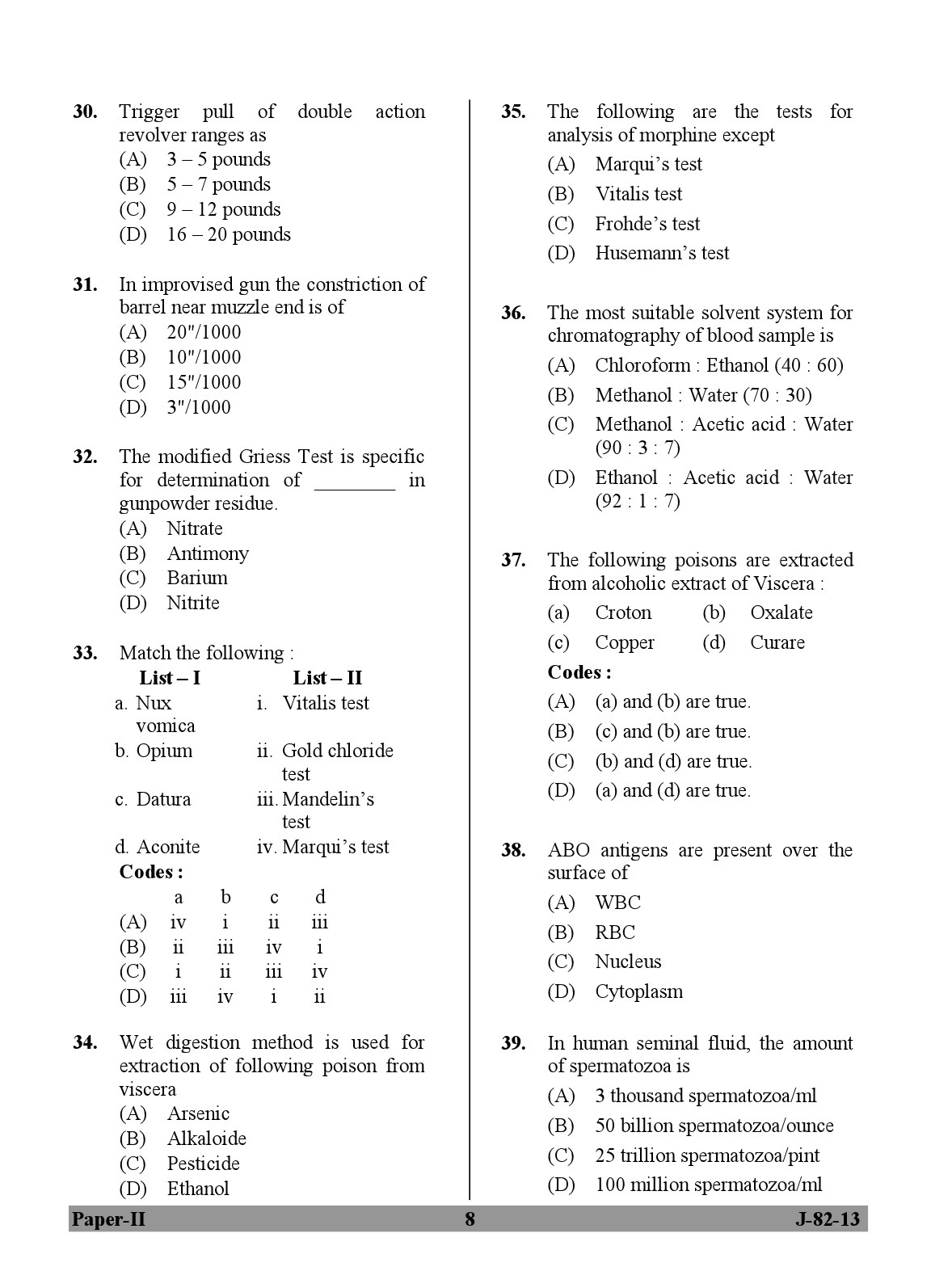 UGC NET Forensic Science Question Paper II June 2013 8