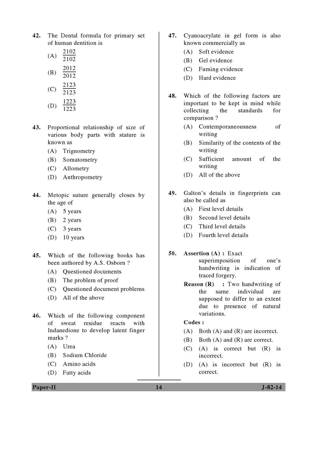 UGC NET Forensic Science Question Paper II June 2014 14