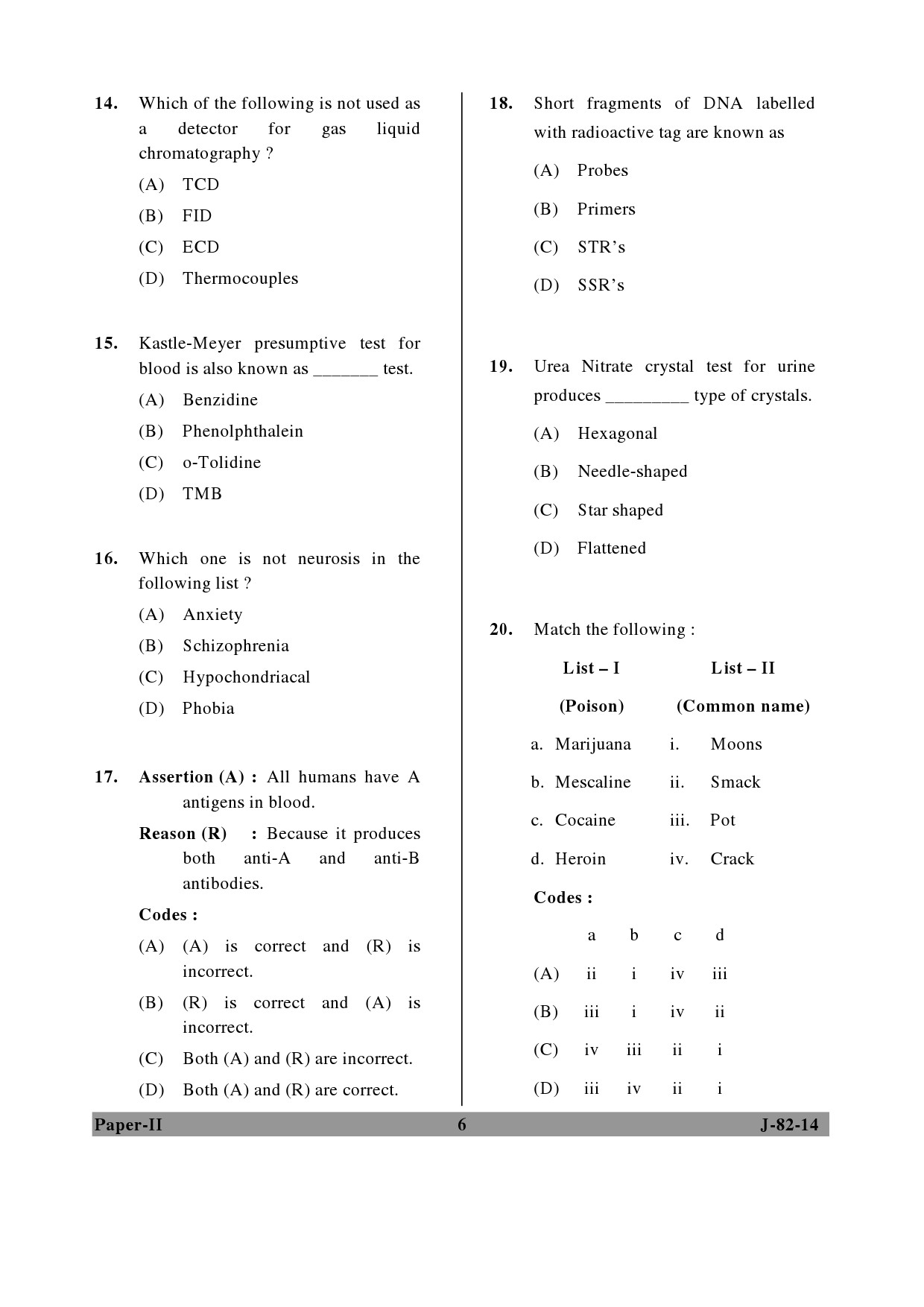 UGC NET Forensic Science Question Paper II June 2014 6