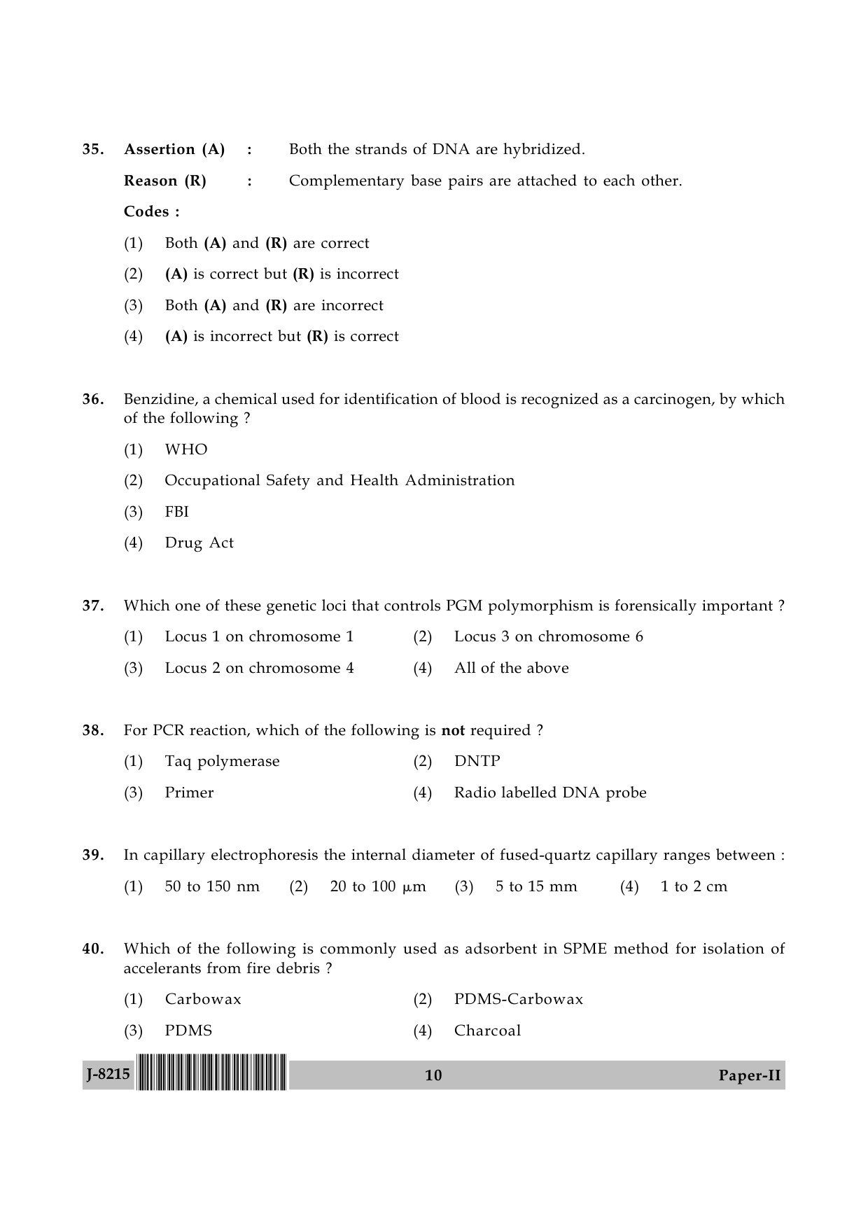 UGC NET Forensic Science Question Paper II June 2015 10