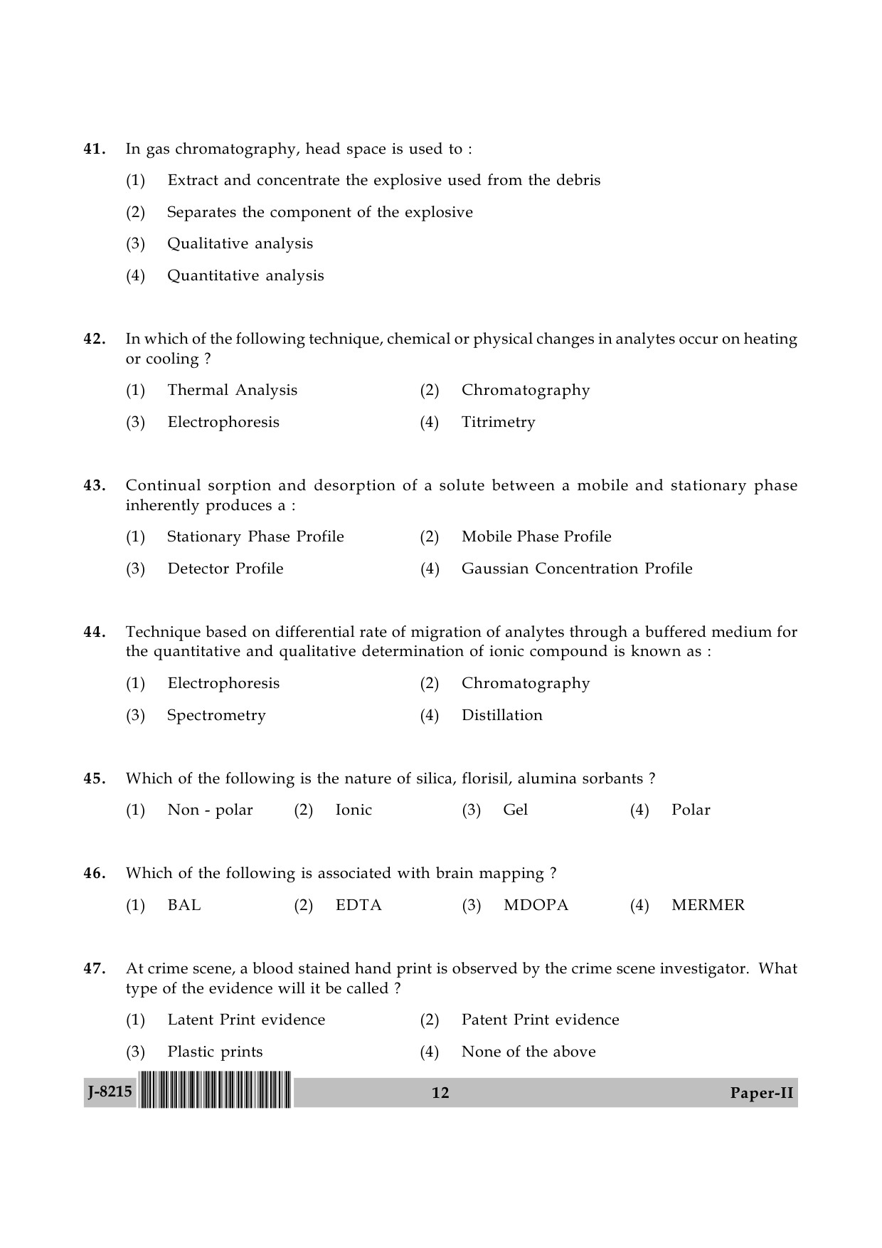 UGC NET Forensic Science Question Paper II June 2015 12