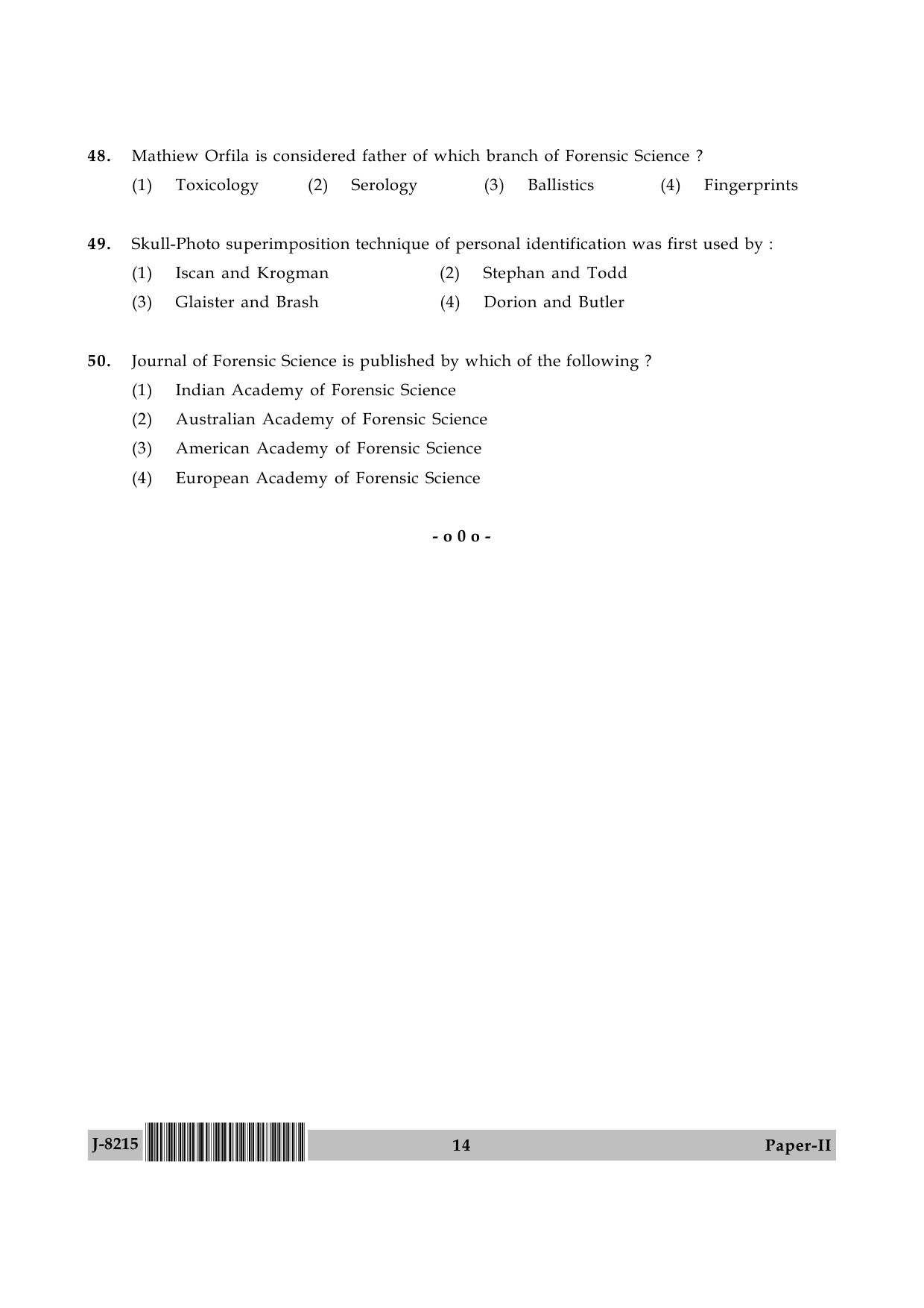 UGC NET Forensic Science Question Paper II June 2015 14