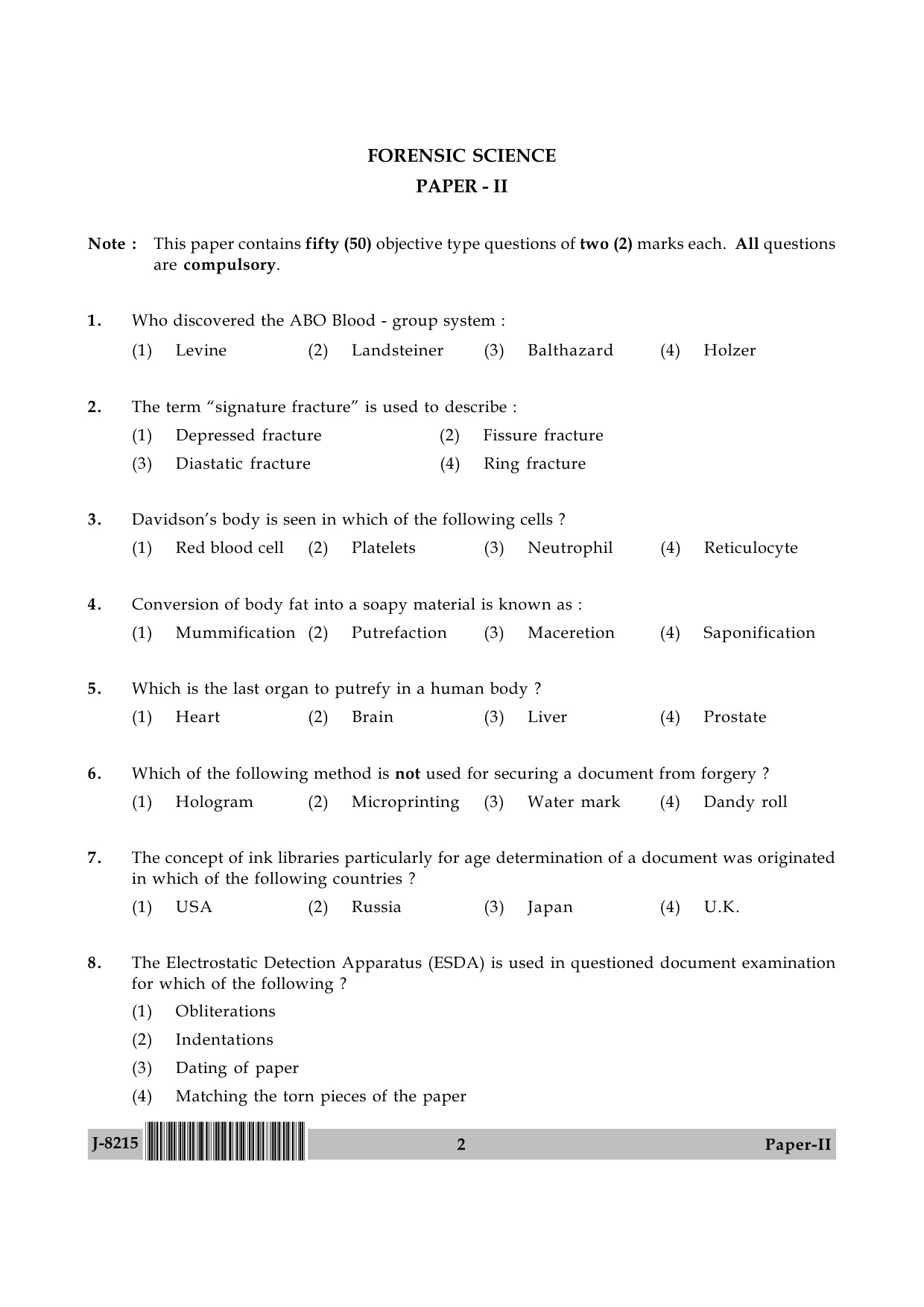 UGC NET Forensic Science Question Paper II June 2015 2