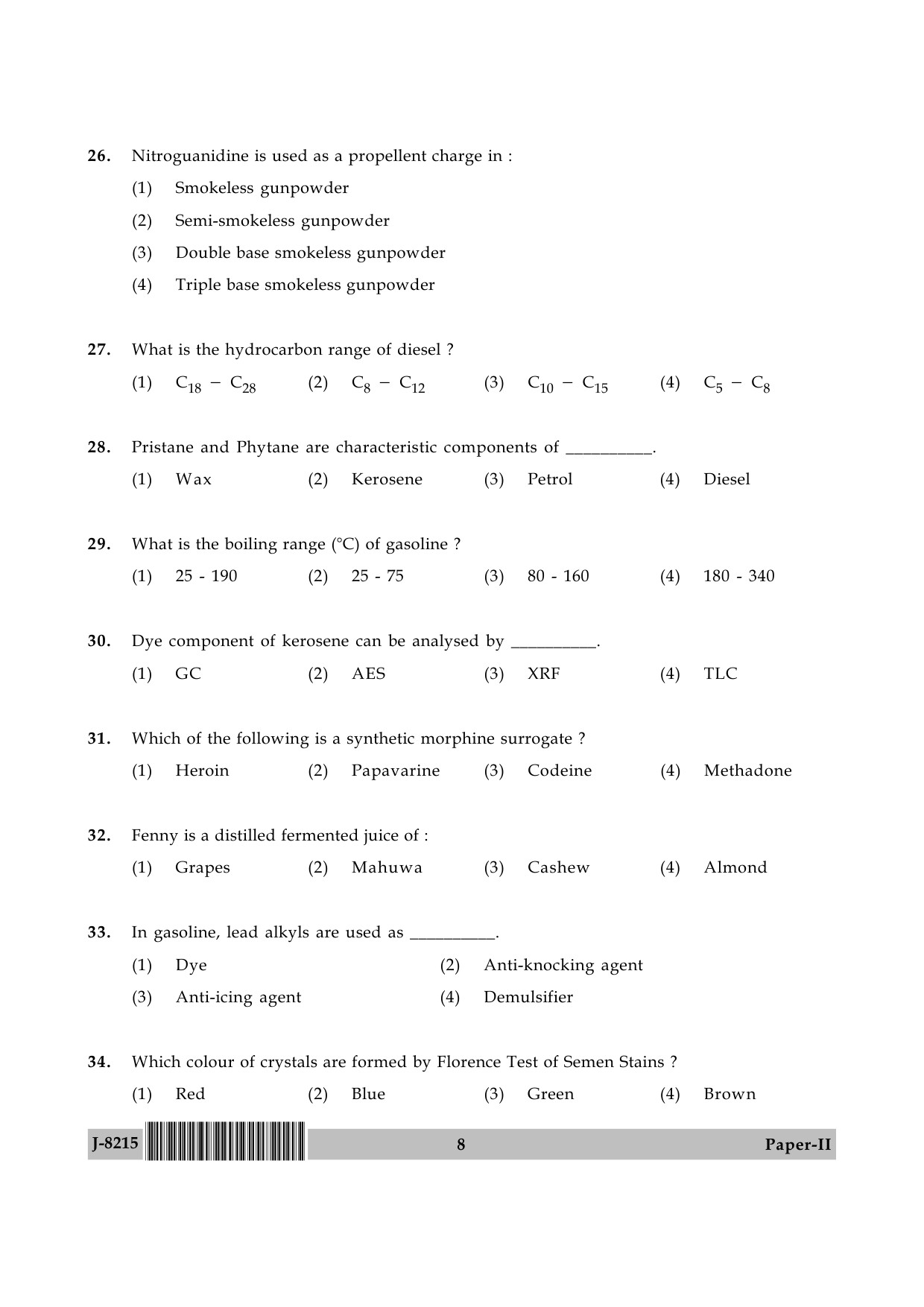 UGC NET Forensic Science Question Paper II June 2015 8