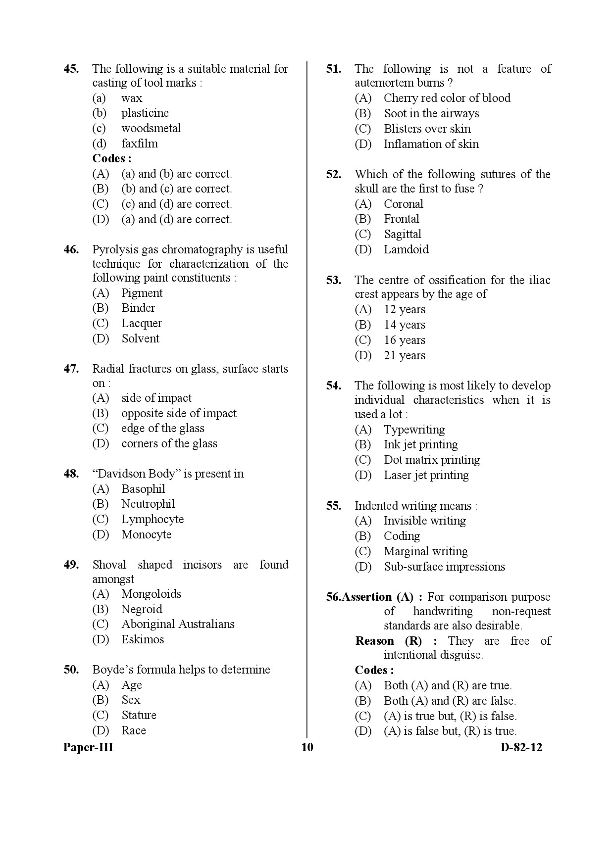 UGC NET Forensic Science Question Paper III December 2012 10