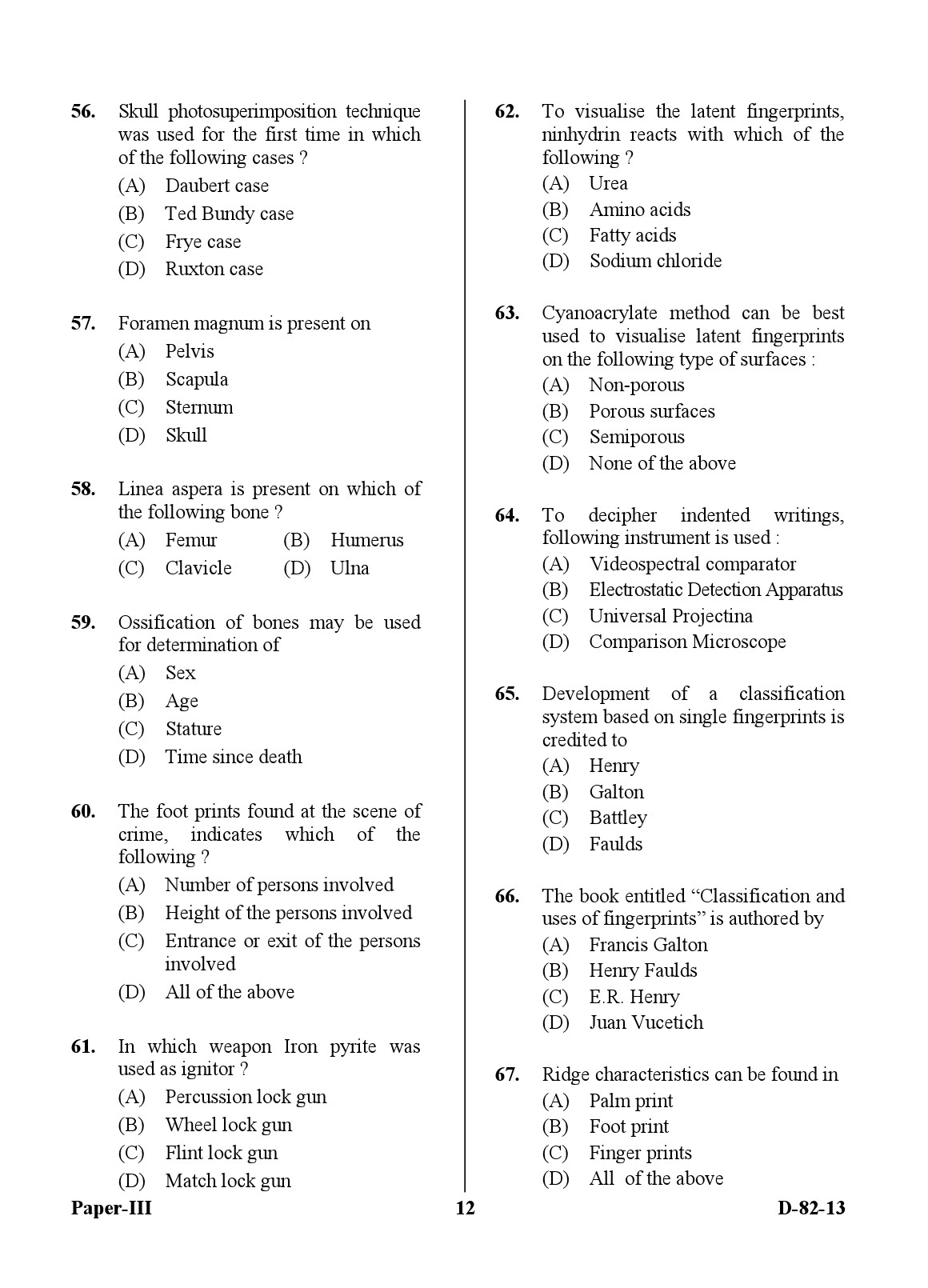 UGC NET Forensic Science Question Paper III December 2013 12